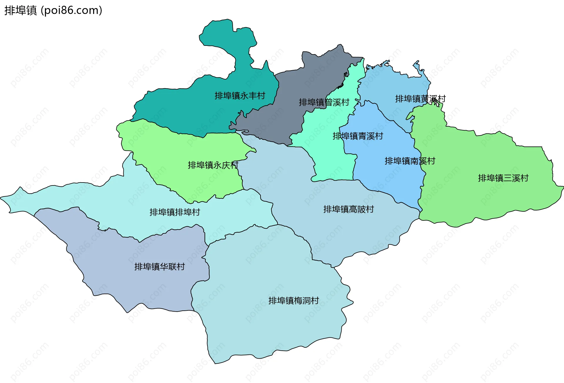 排埠镇边界地图(五级行政区划)
