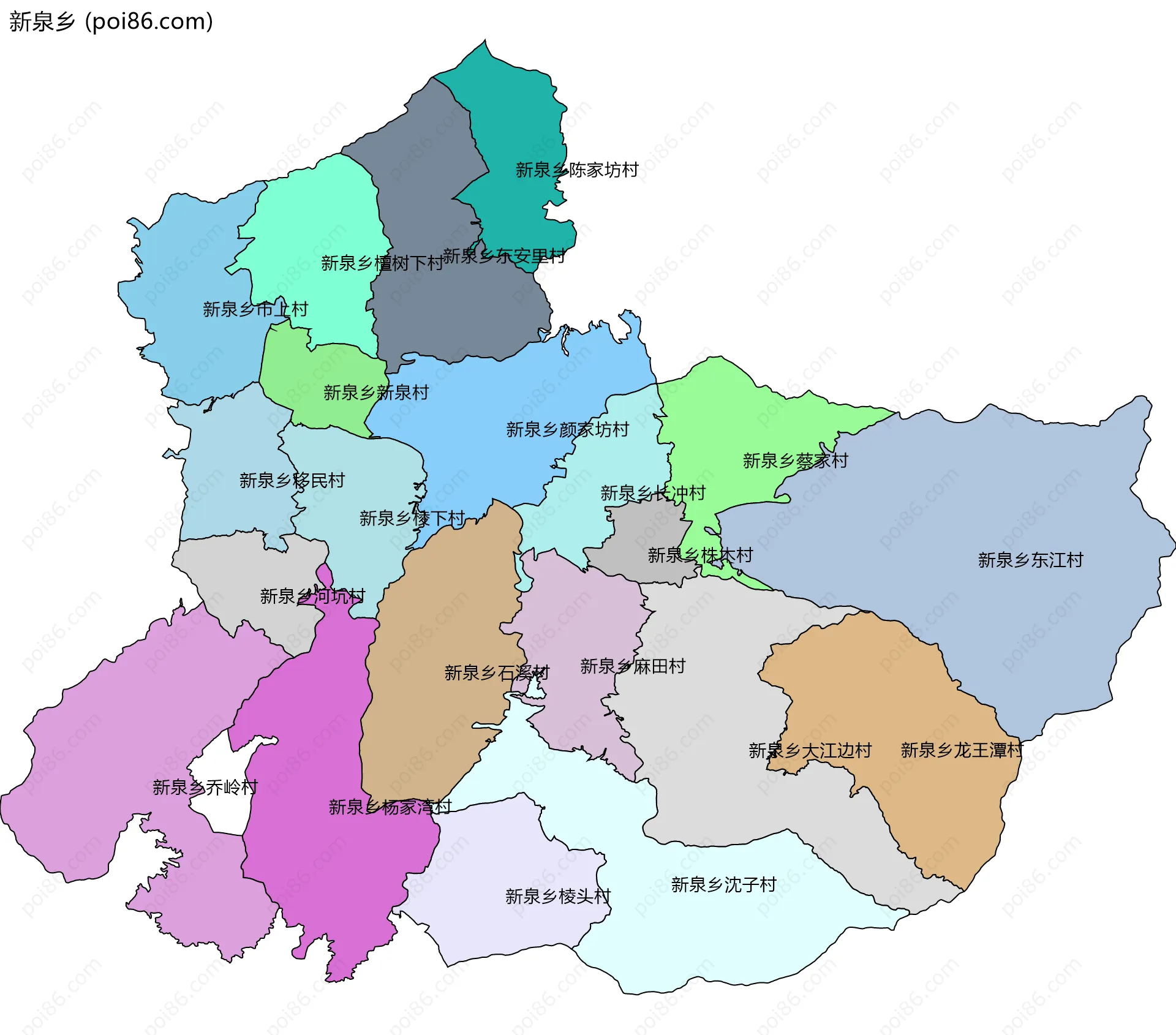 新泉乡边界地图(五级行政区划)