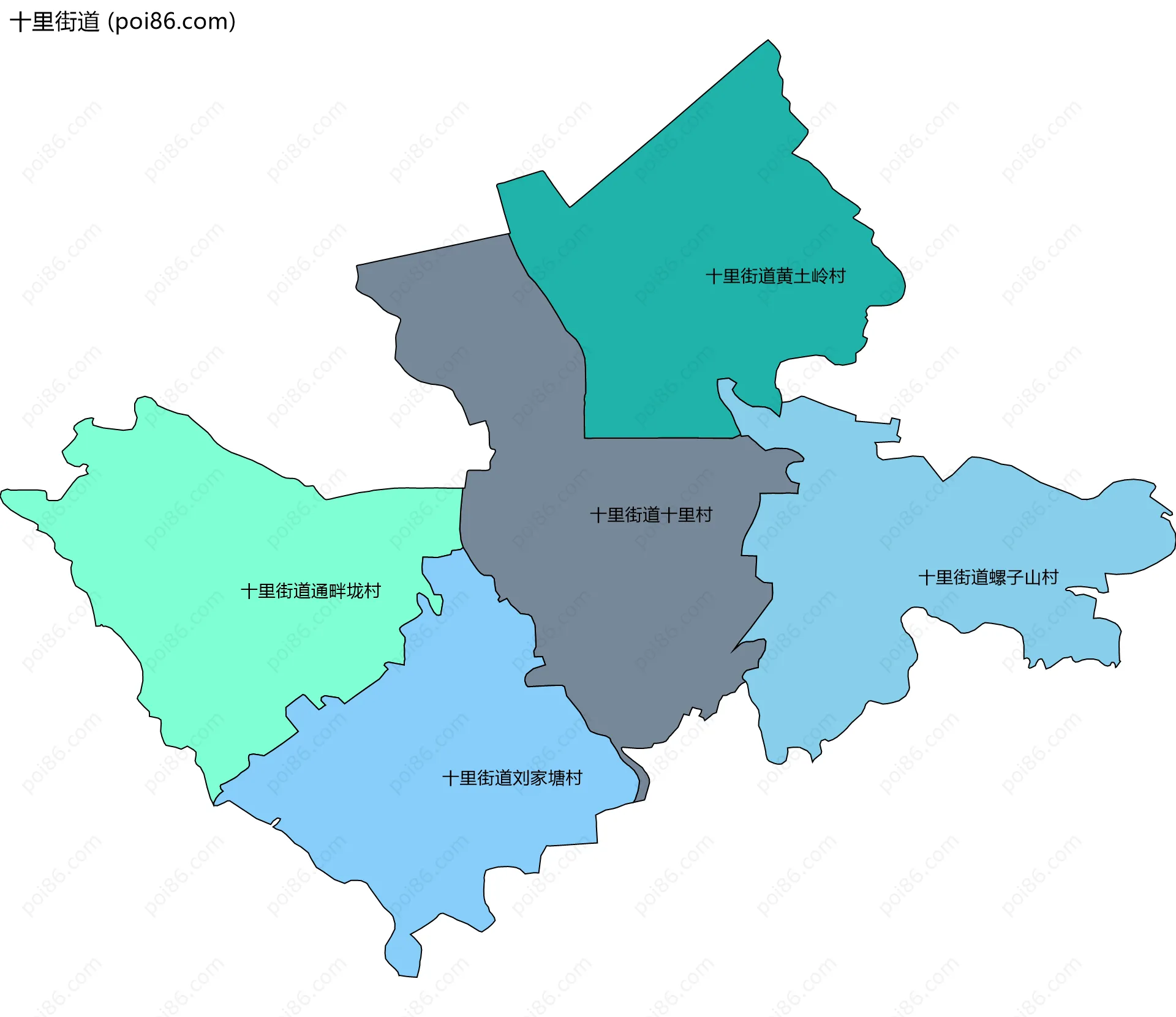 十里街道边界地图(五级行政区划)