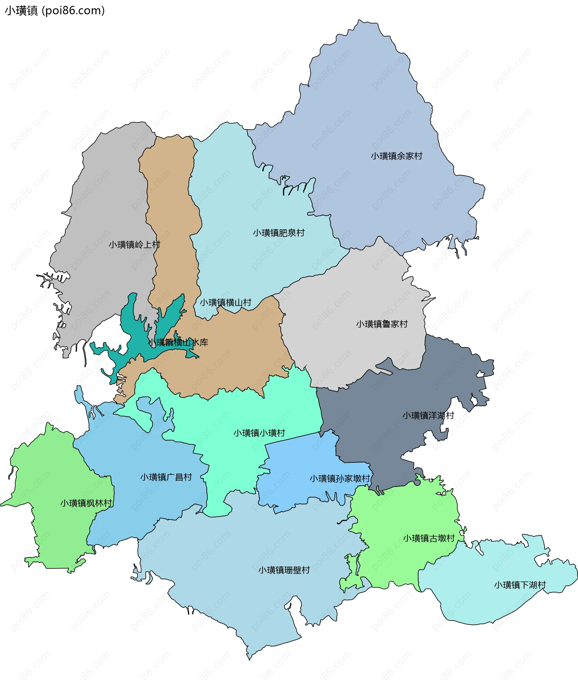 小璜镇边界地图(五级行政区划)
