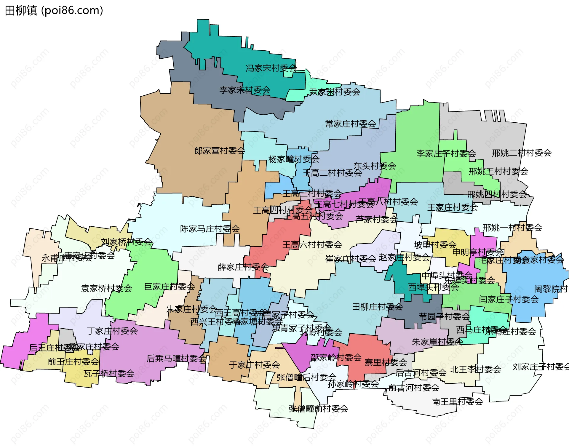 田柳镇边界地图(五级行政区划)