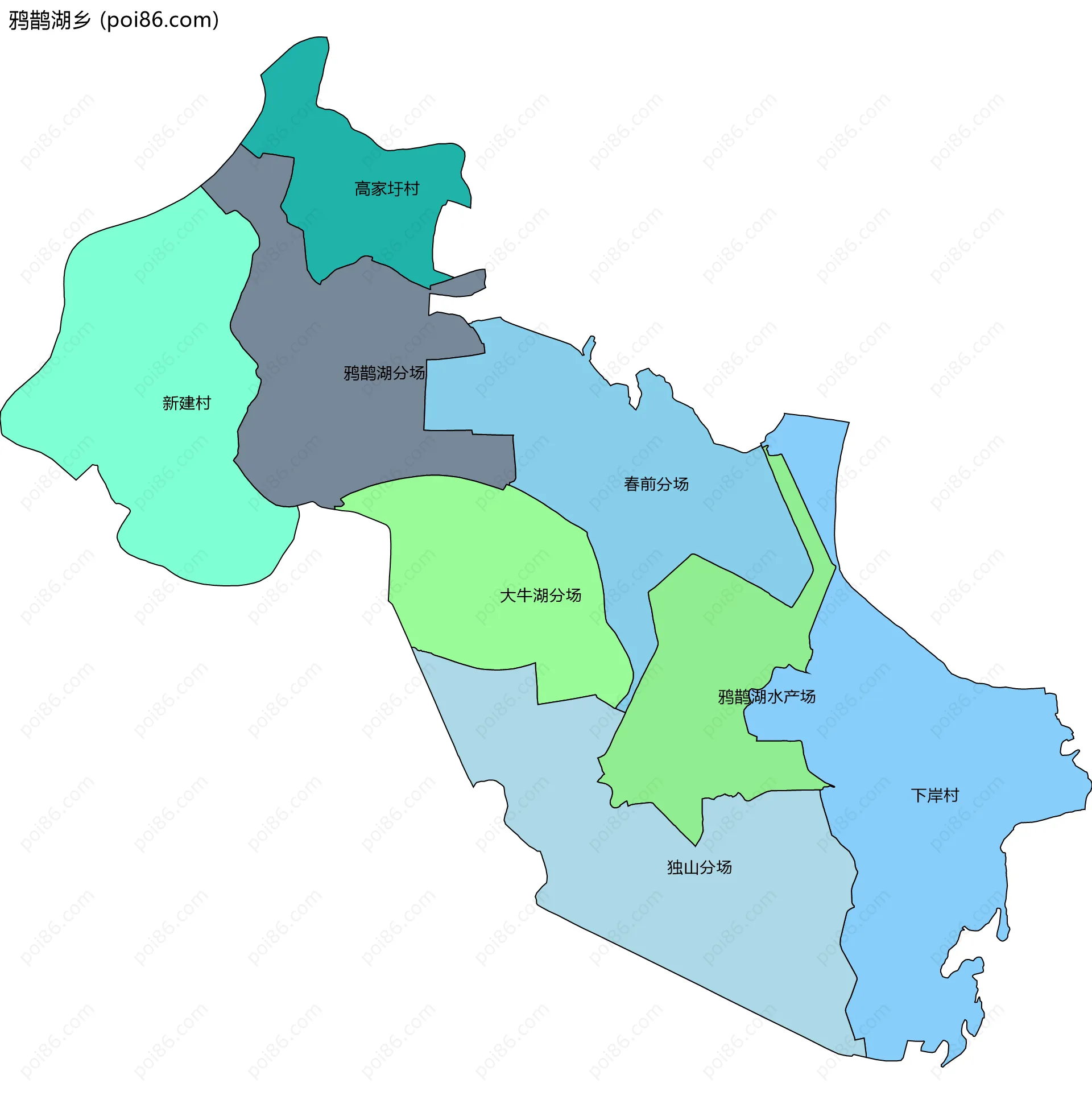 鸦鹊湖乡边界地图(五级行政区划)