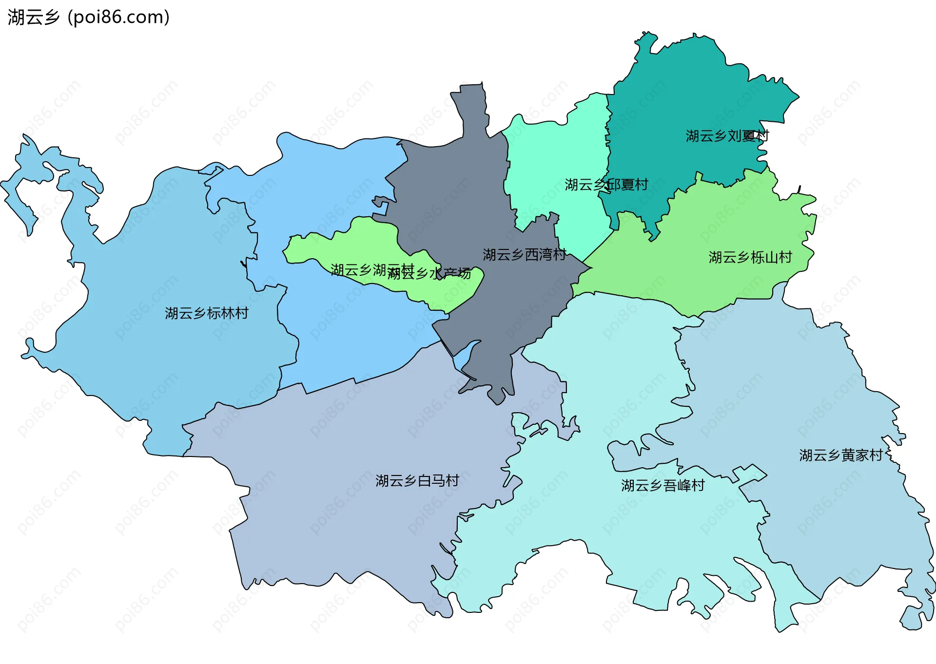 湖云乡边界地图(五级行政区划)