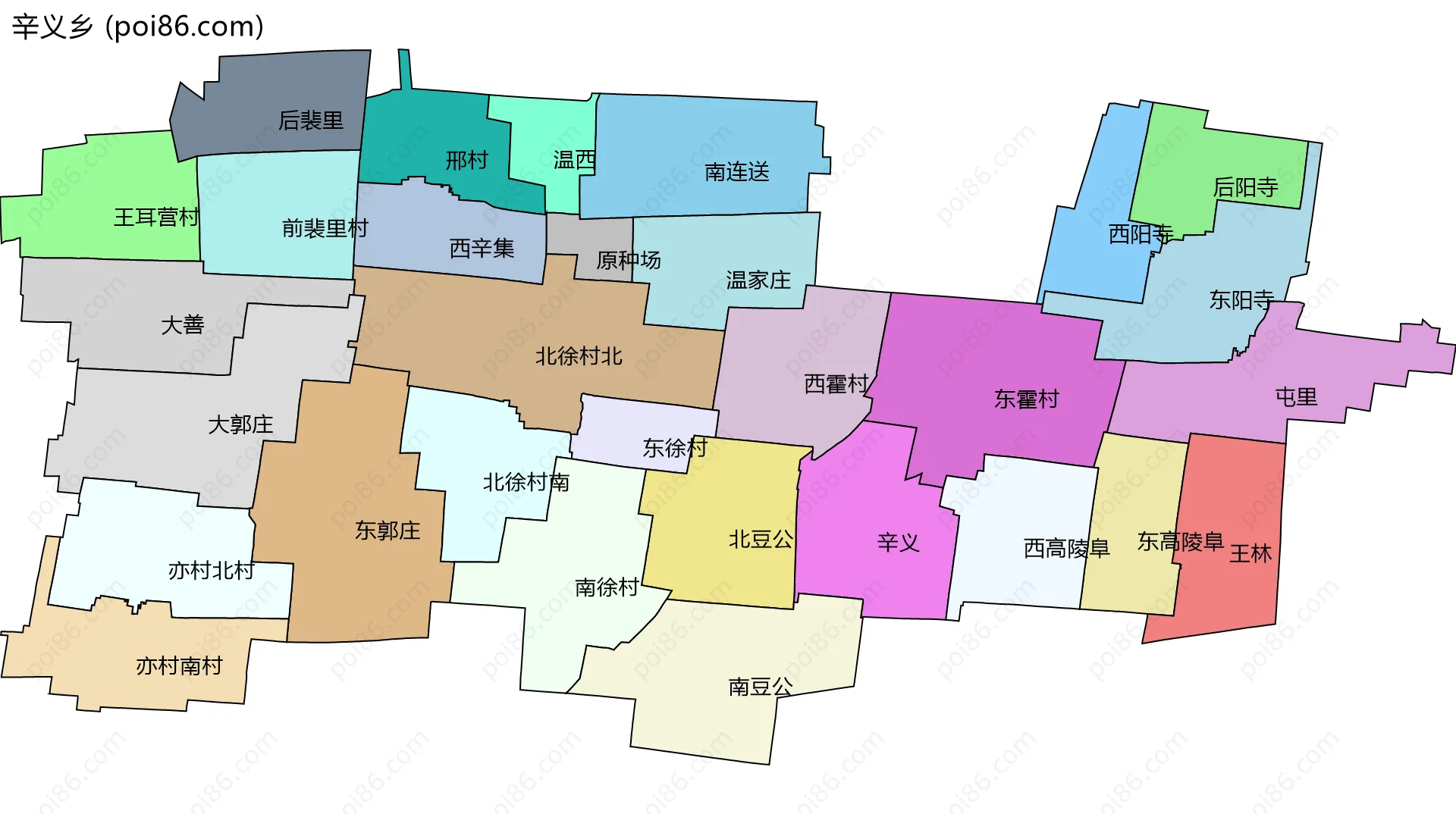 辛义乡边界地图(五级行政区划)