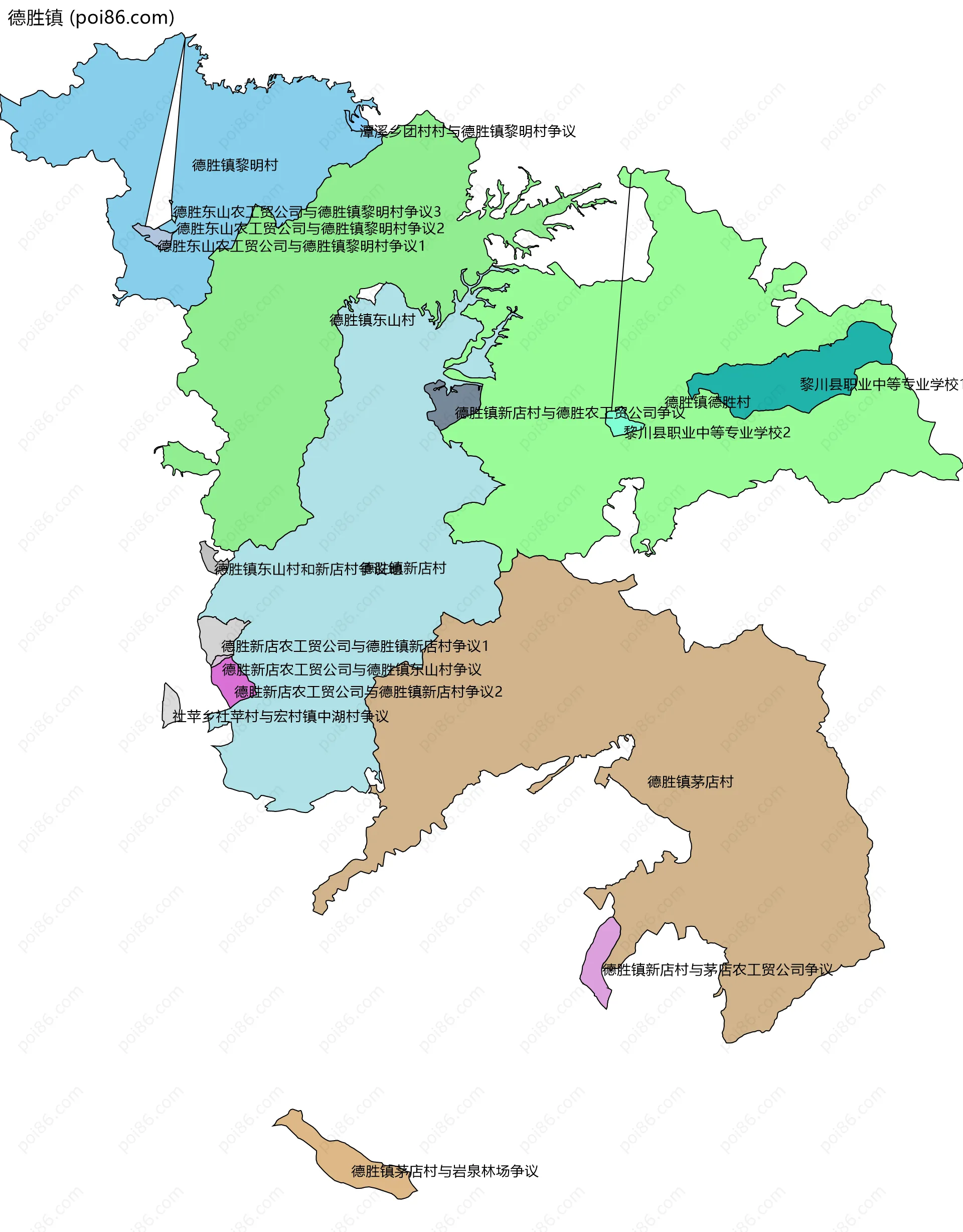 德胜镇边界地图(五级行政区划)