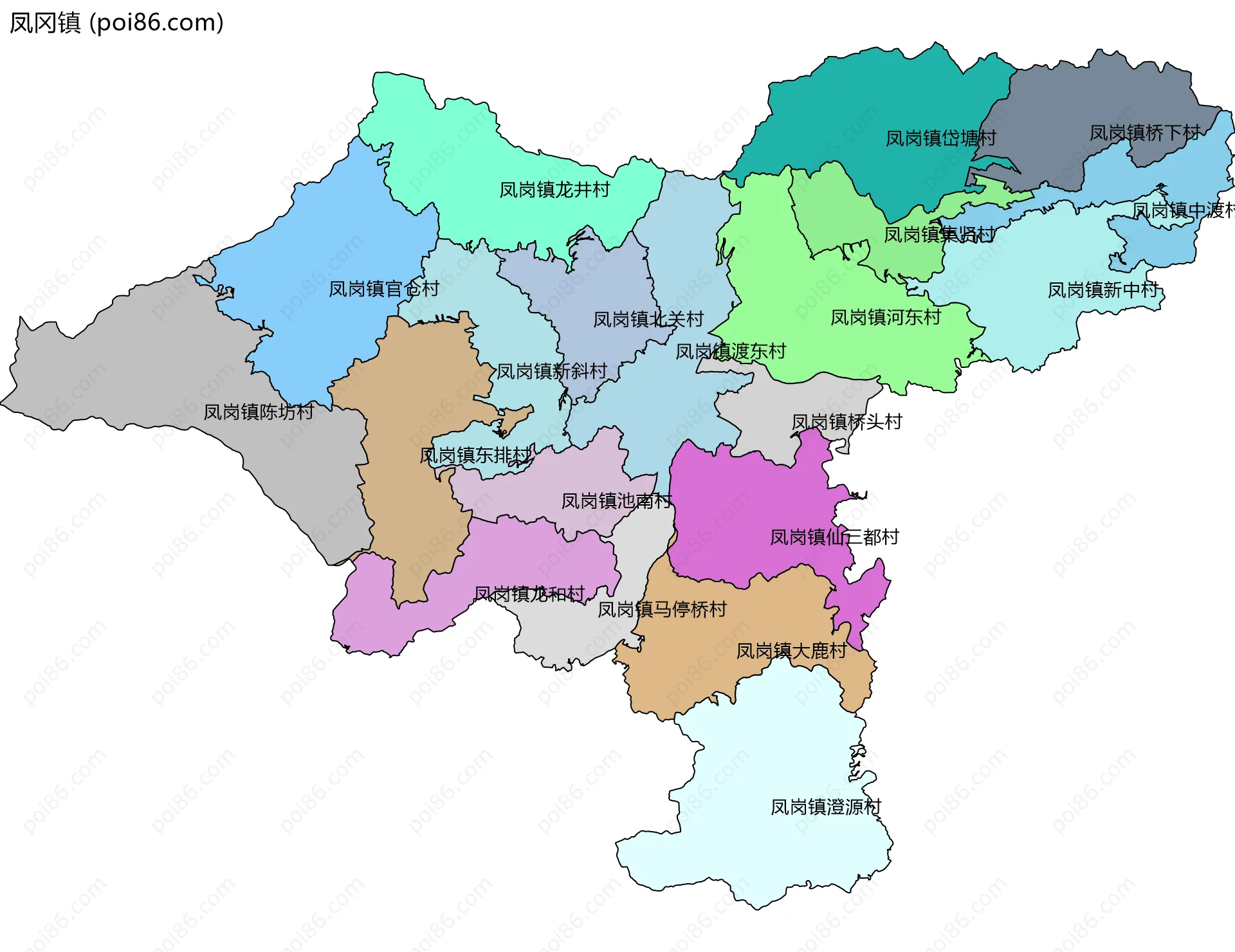 凤冈镇边界地图(五级行政区划)