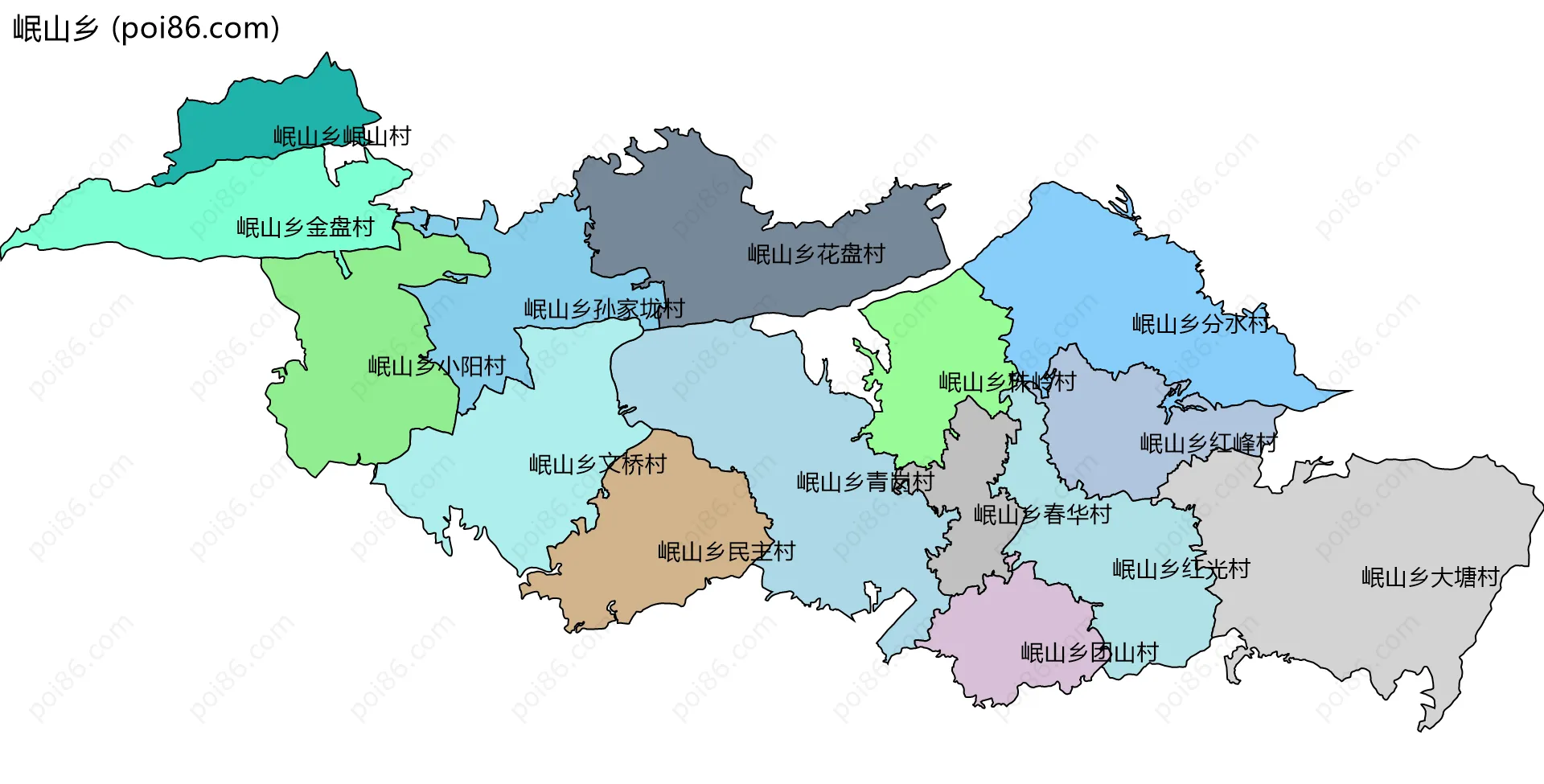 岷山乡边界地图(五级行政区划)