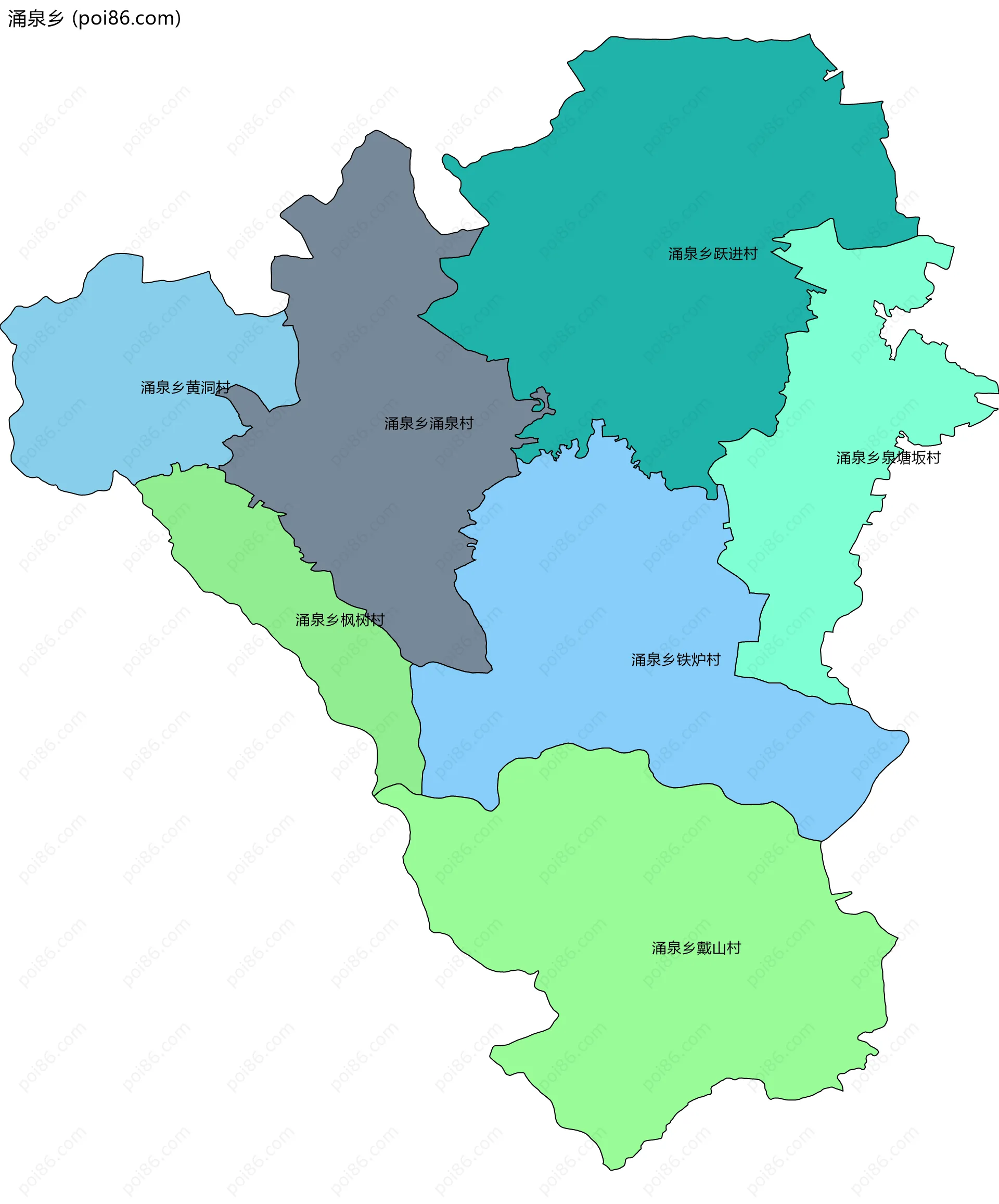 涌泉乡边界地图(五级行政区划)