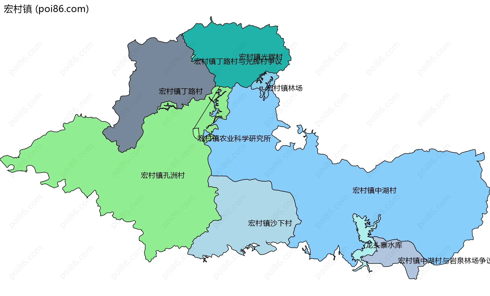 宏村镇边界地图(五级行政区划)