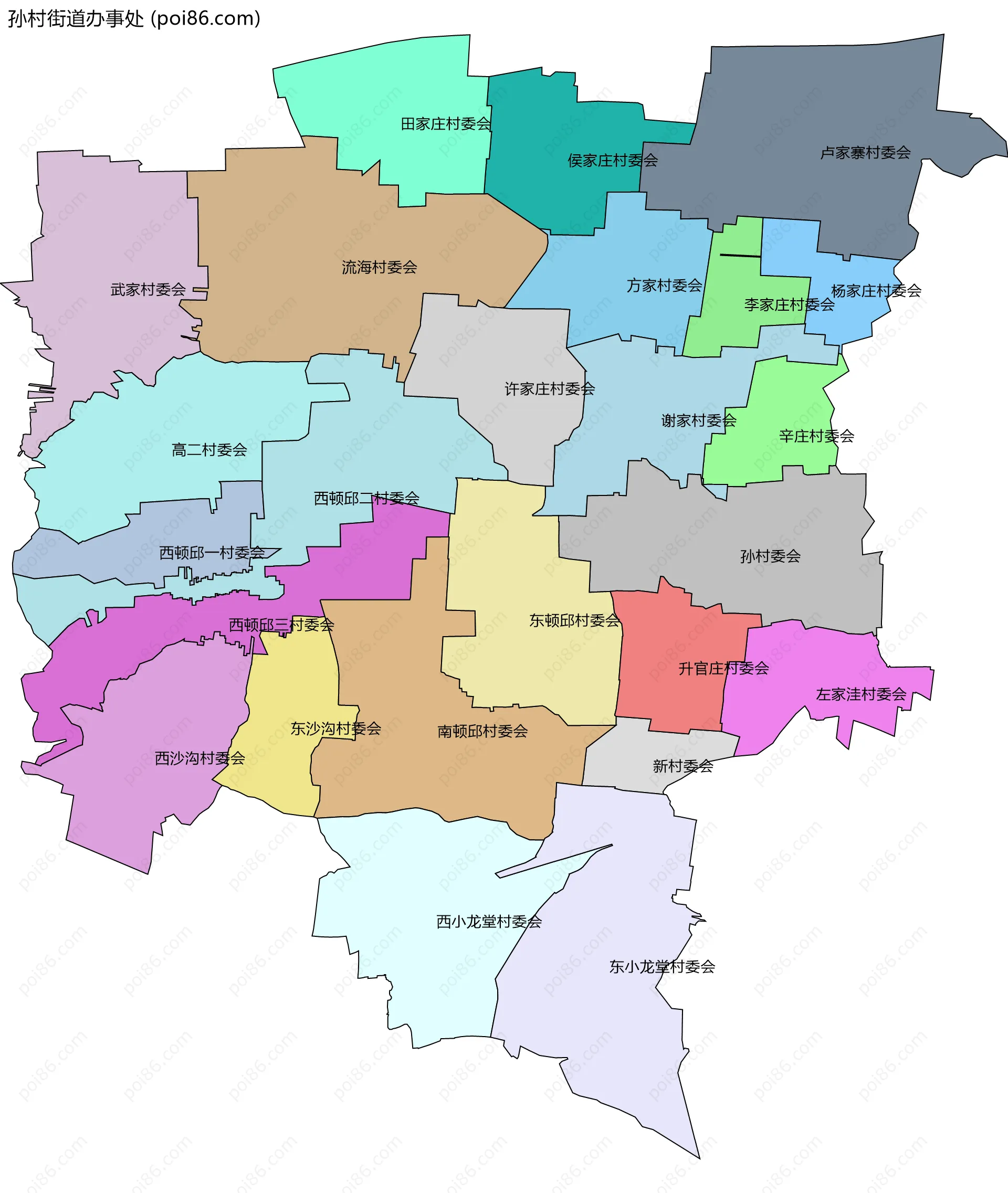 孙村街道办事处边界地图(五级行政区划)