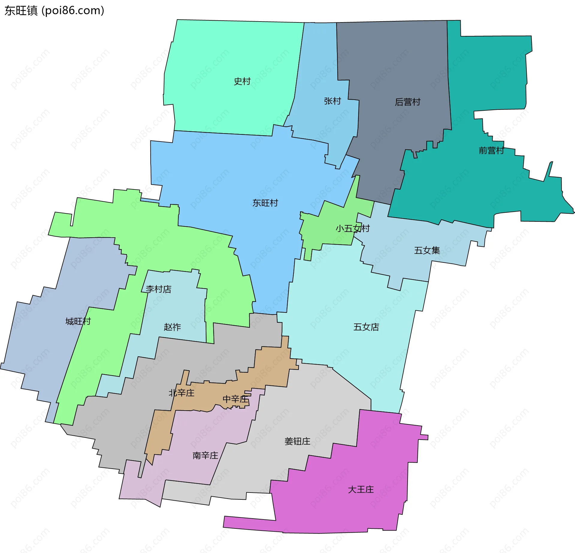东旺镇边界地图(五级行政区划)
