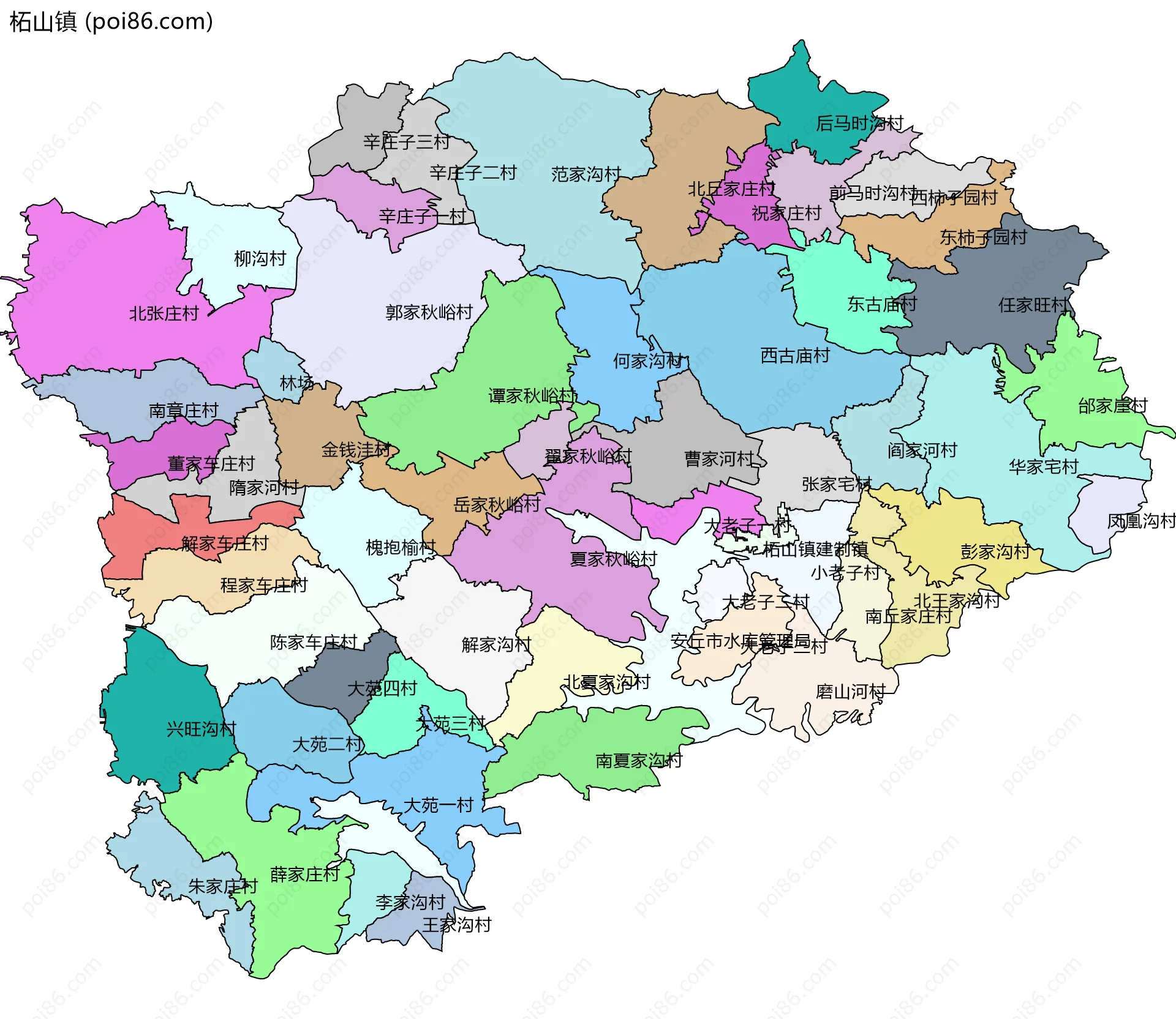 柘山镇边界地图(五级行政区划)