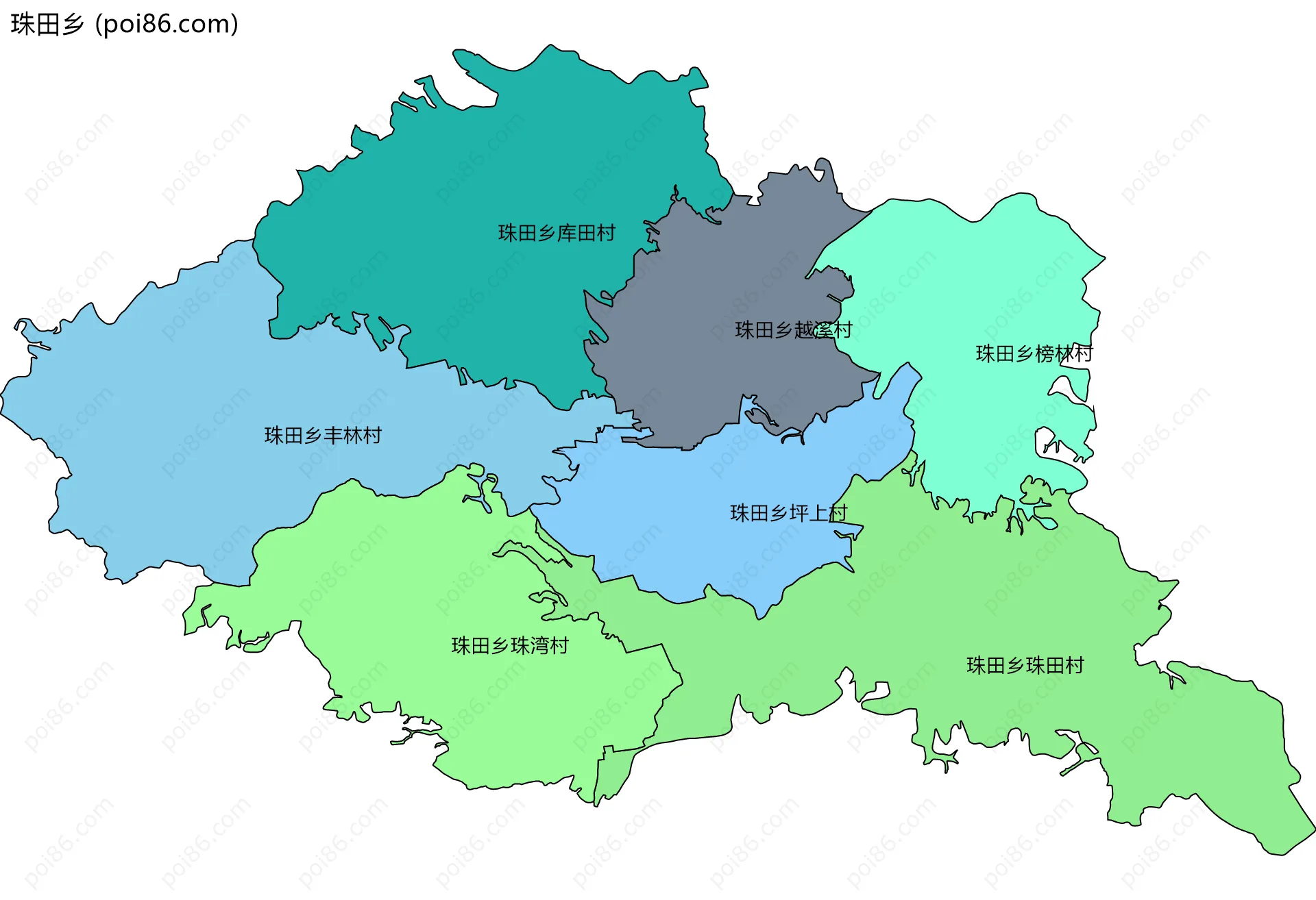 珠田乡边界地图(五级行政区划)
