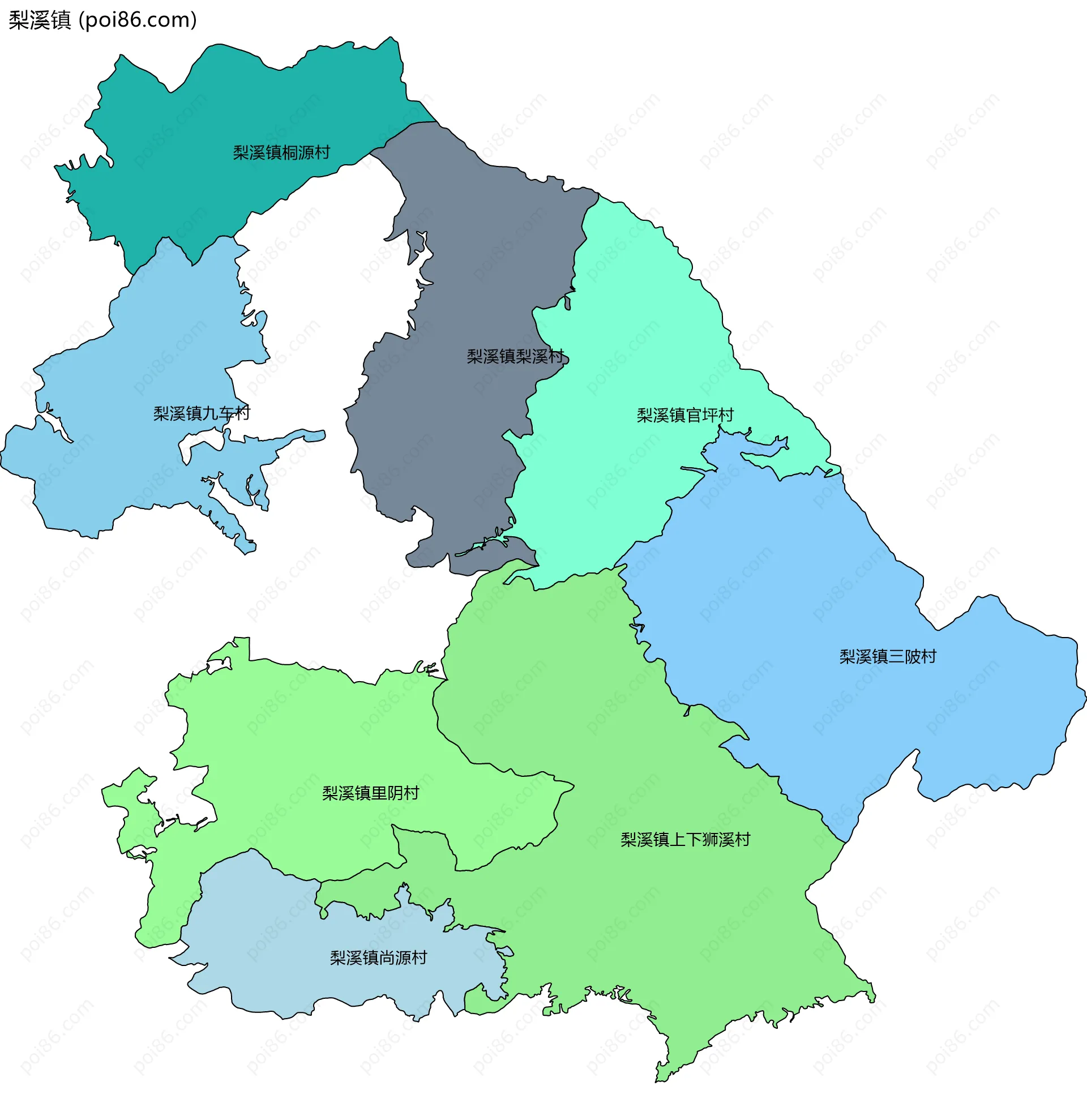 梨溪镇边界地图(五级行政区划)