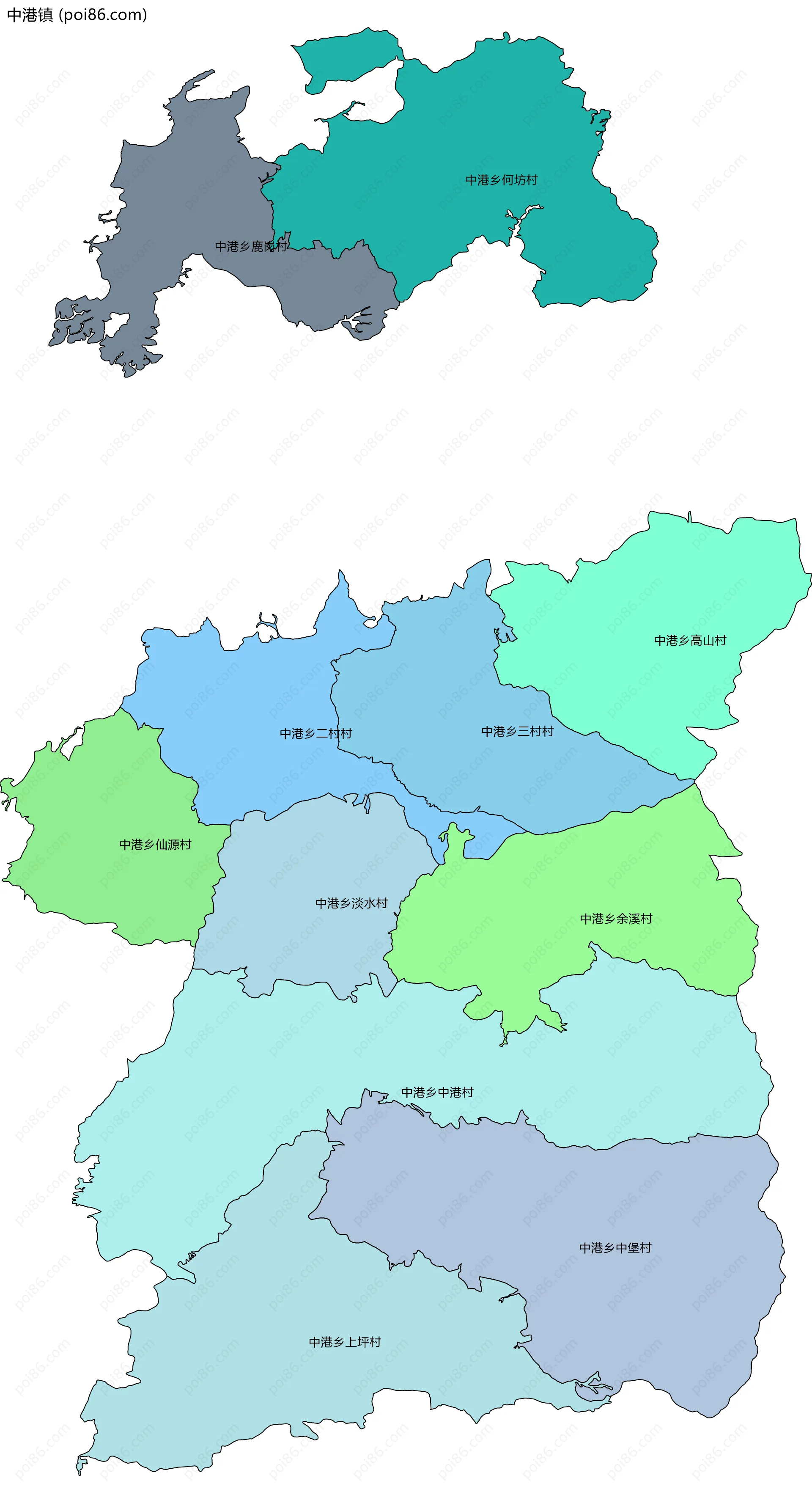 中港镇边界地图(五级行政区划)