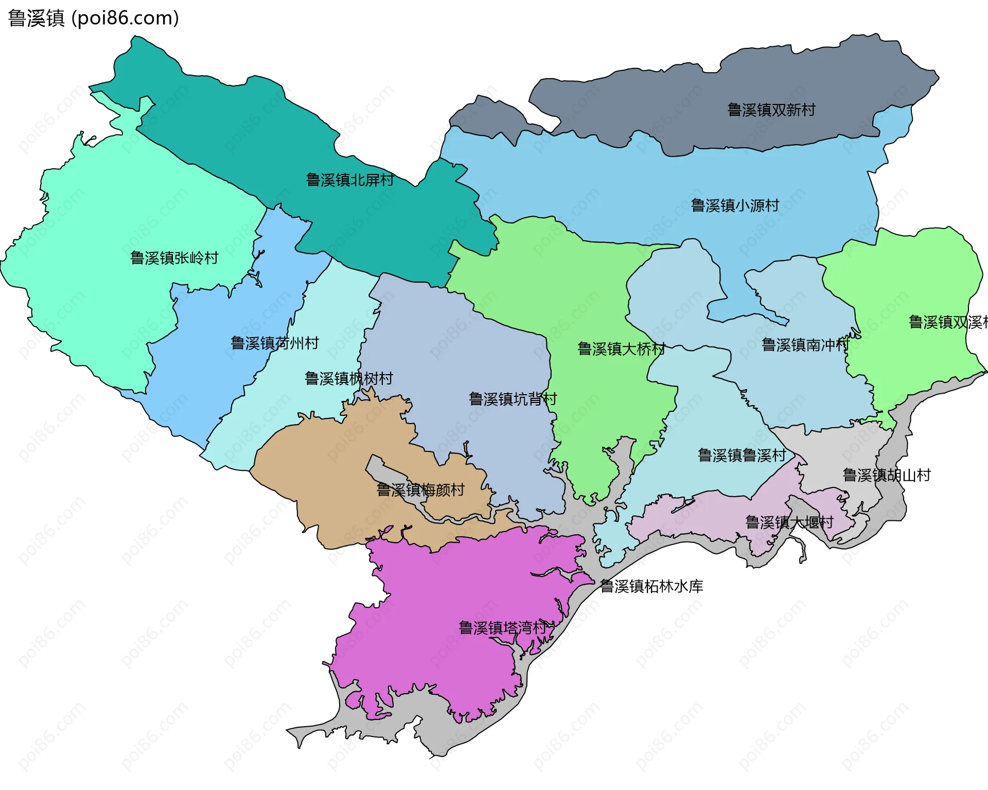 鲁溪镇边界地图(五级行政区划)