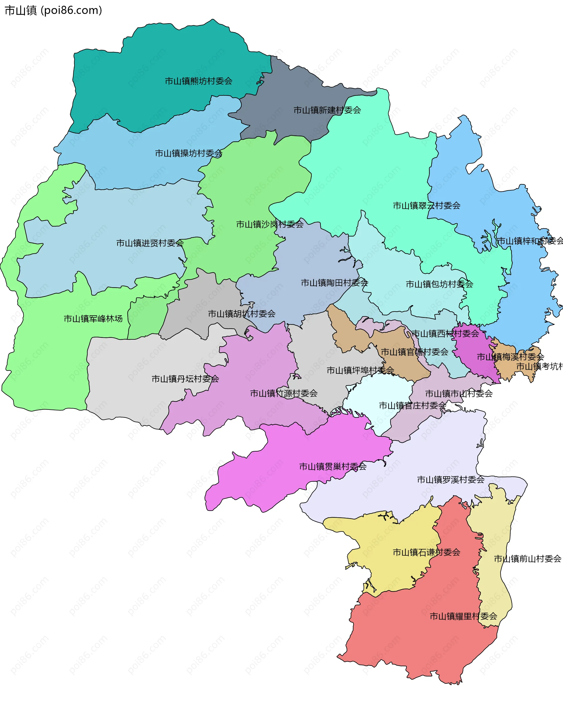 市山镇边界地图(五级行政区划)