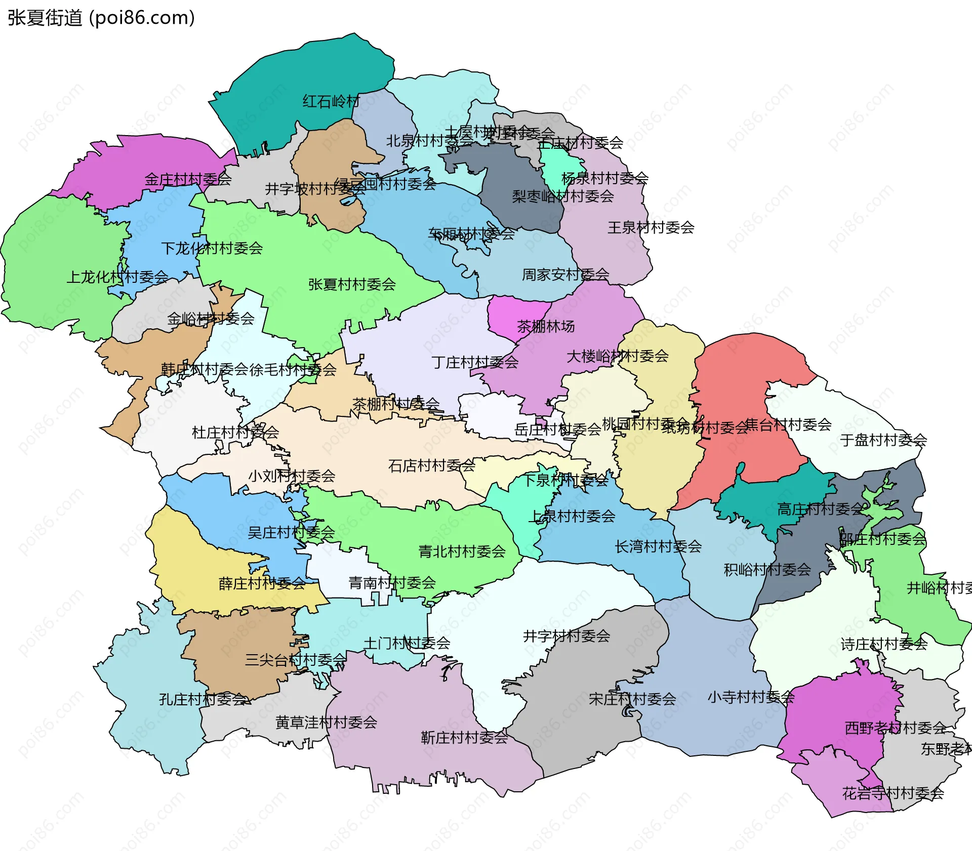 张夏街道边界地图(五级行政区划)