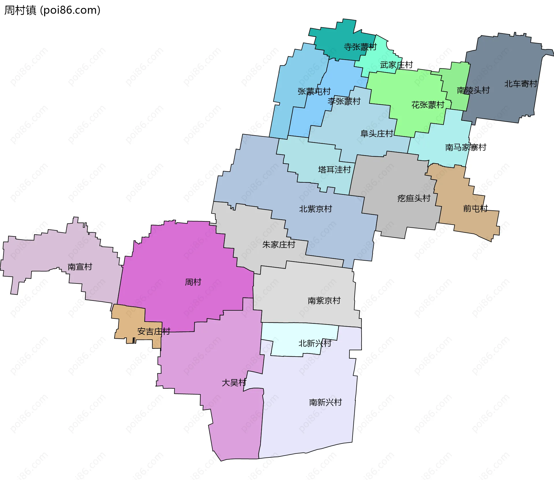 周村镇边界地图(五级行政区划)