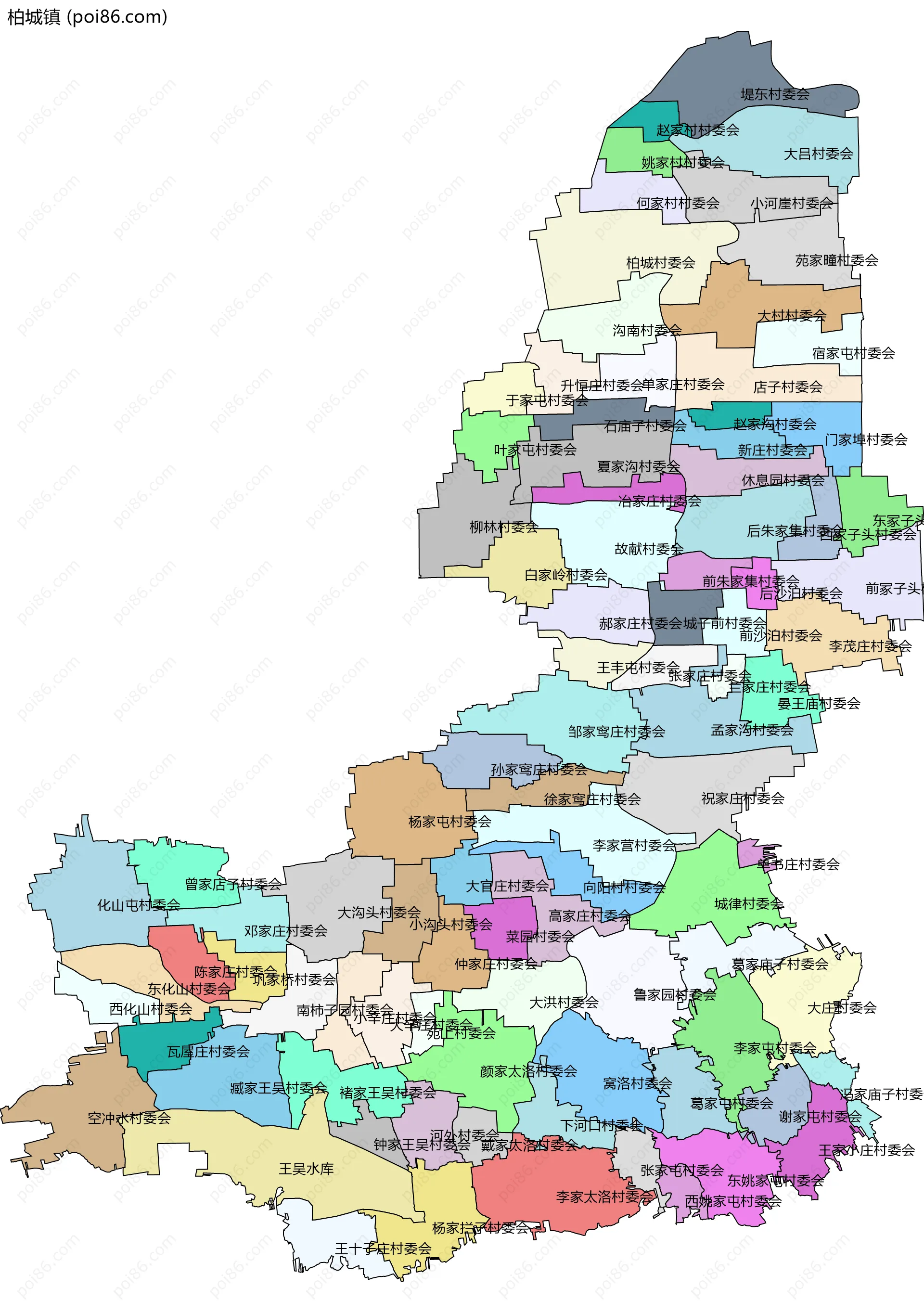 柏城镇边界地图(五级行政区划)