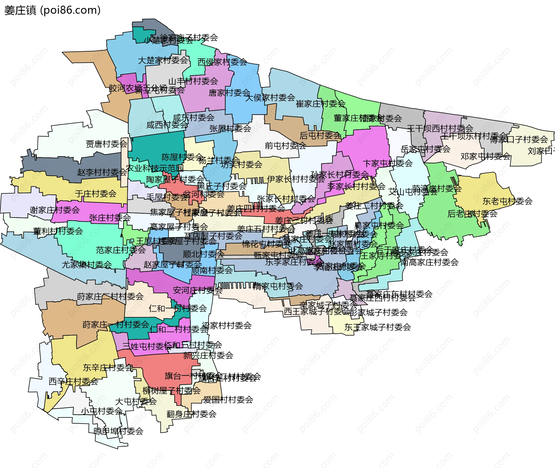 姜庄镇边界地图(五级行政区划)