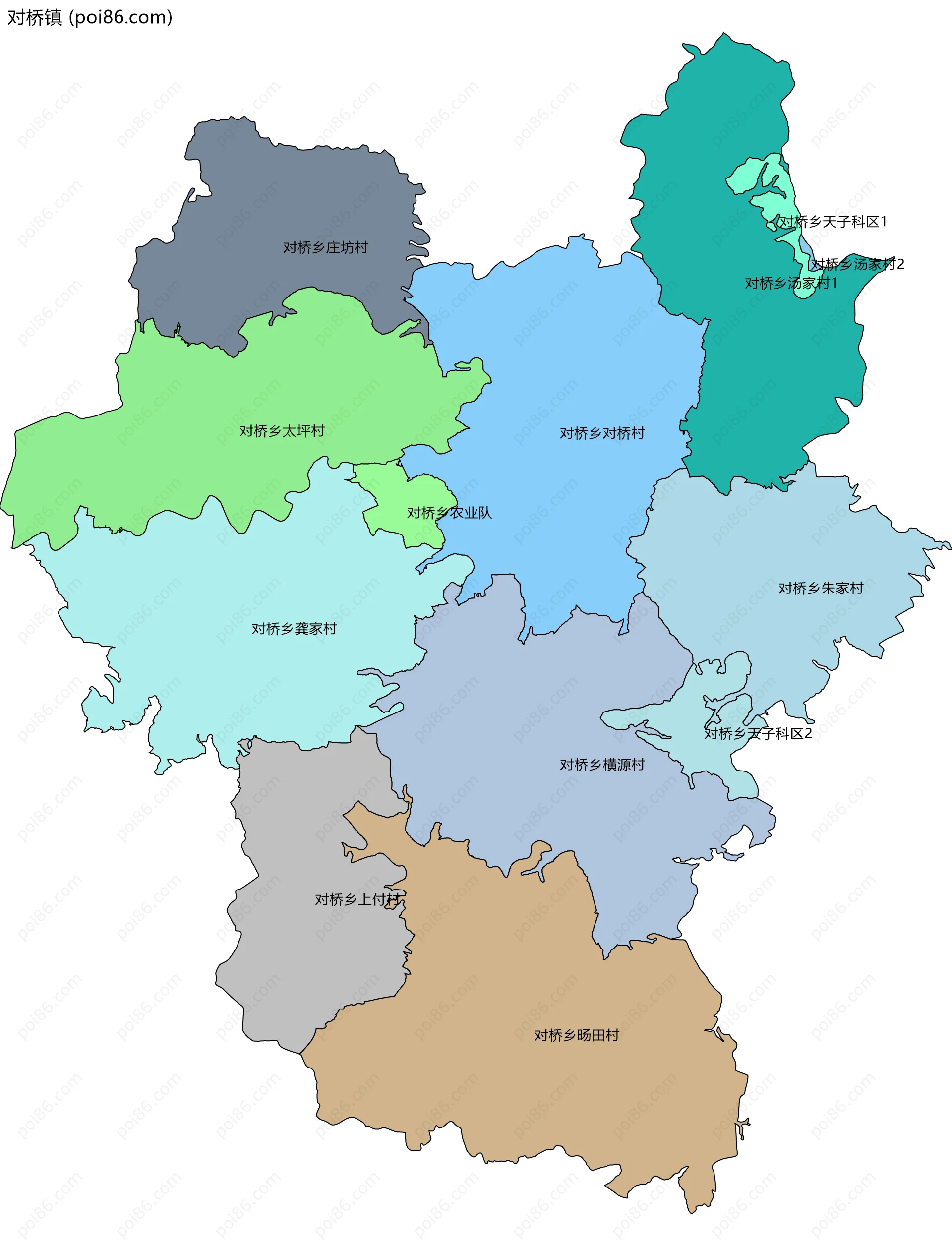 对桥镇边界地图(五级行政区划)