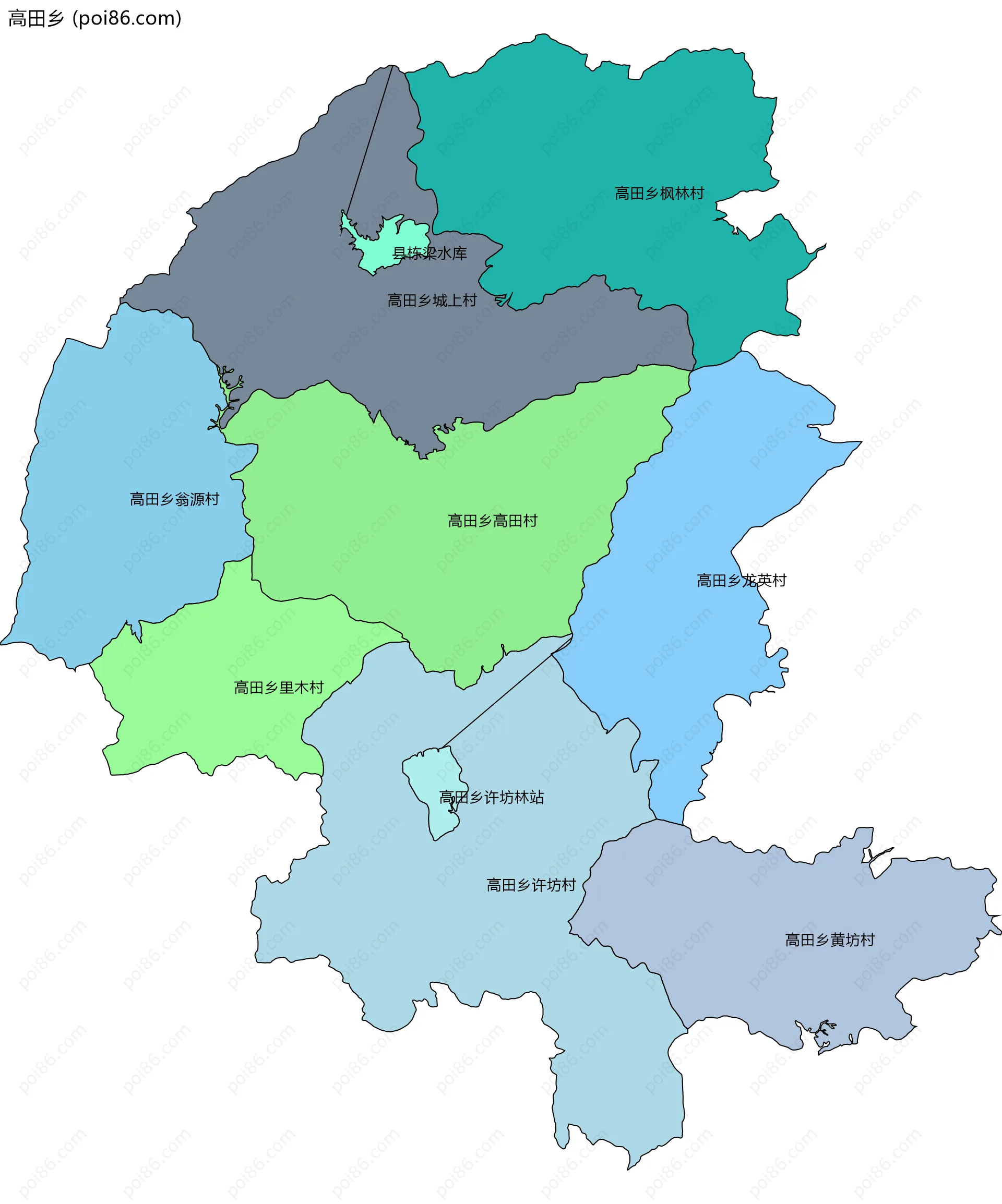 高田乡边界地图(五级行政区划)