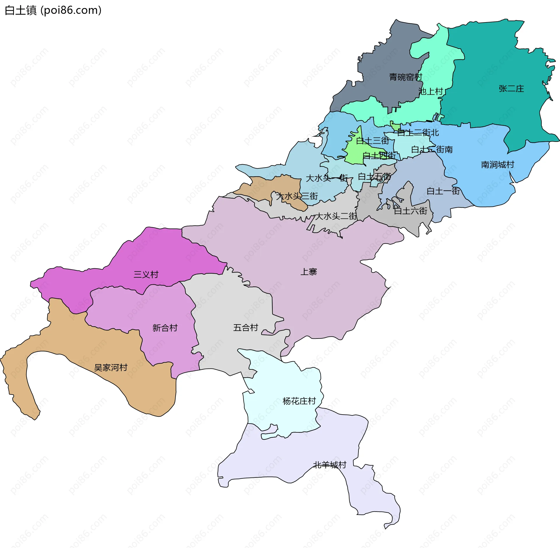 白土镇边界地图(五级行政区划)