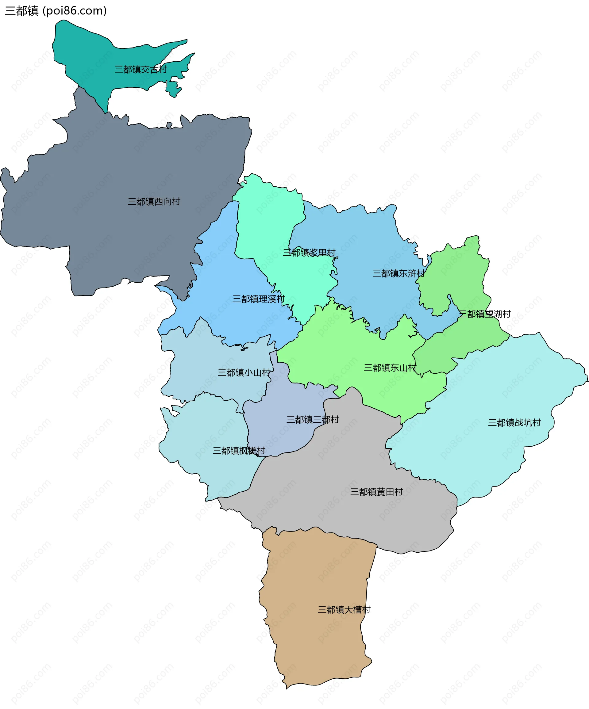 三都镇边界地图(五级行政区划)