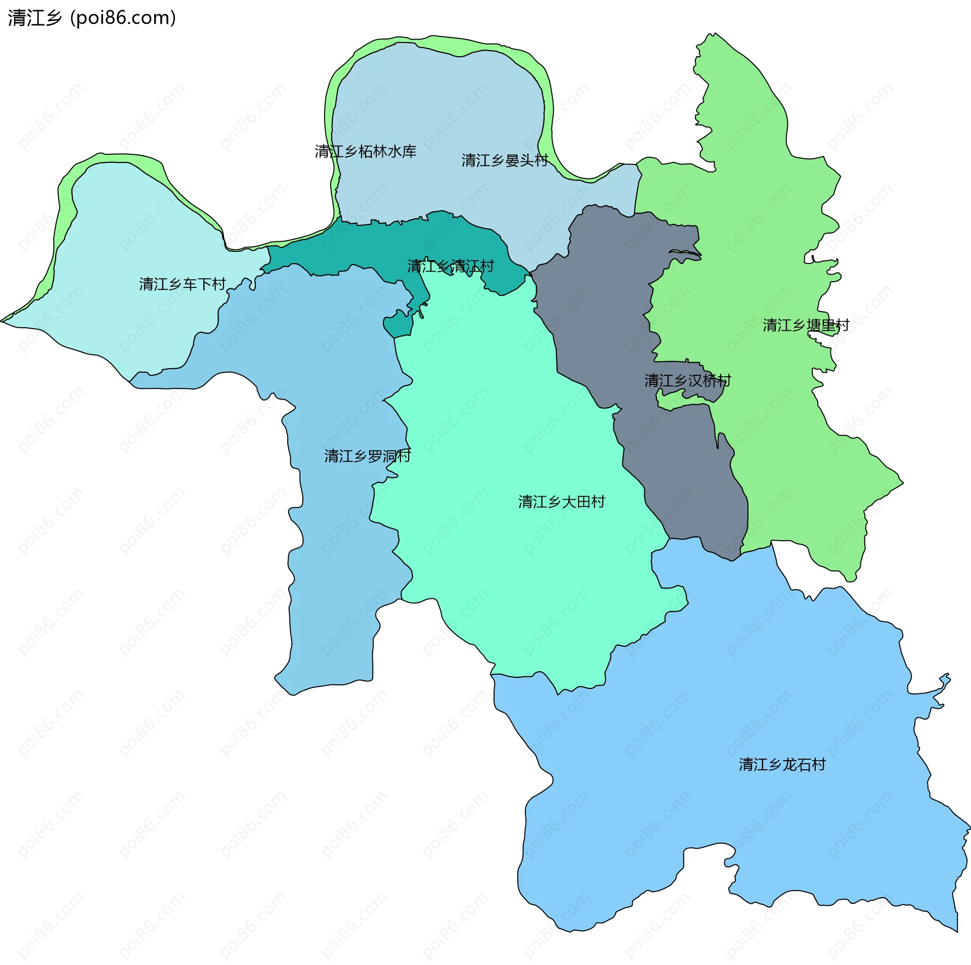 清江乡边界地图(五级行政区划)