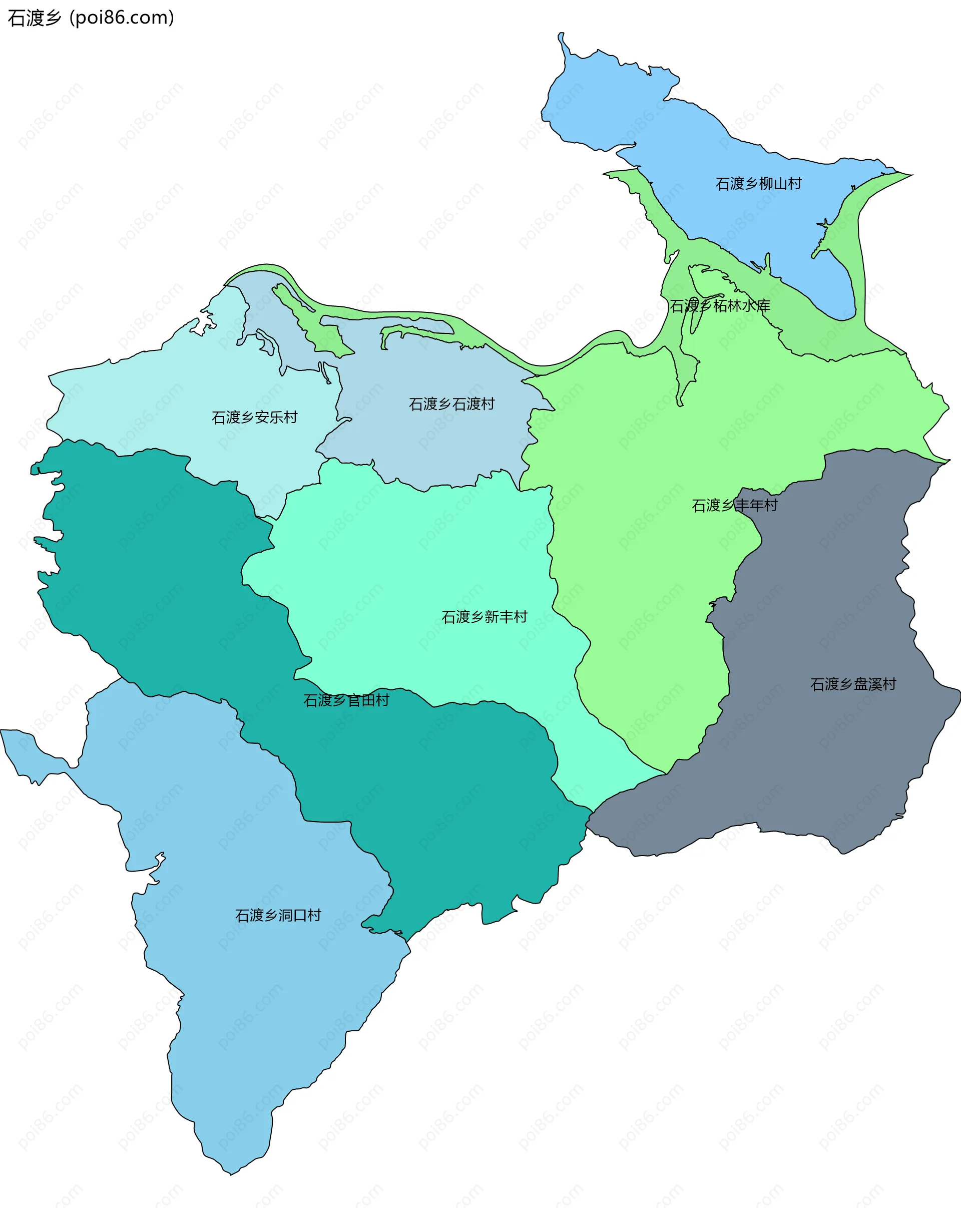 石渡乡边界地图(五级行政区划)