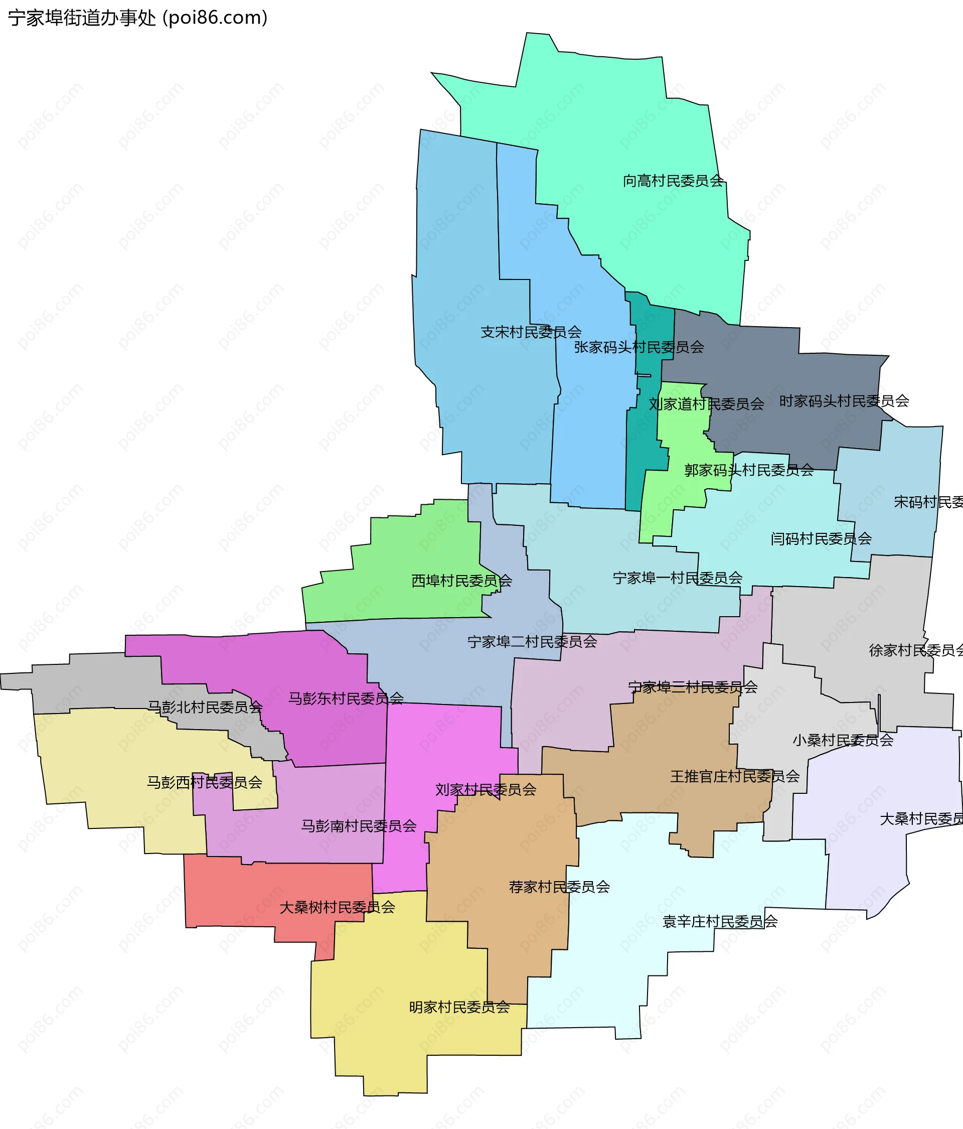 宁家埠街道办事处边界地图(五级行政区划)
