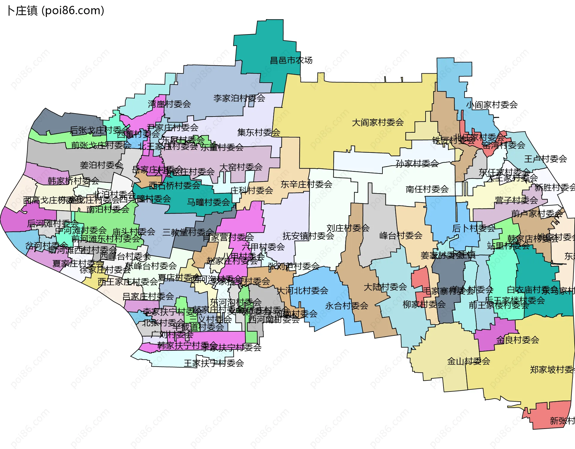 卜庄镇边界地图(五级行政区划)