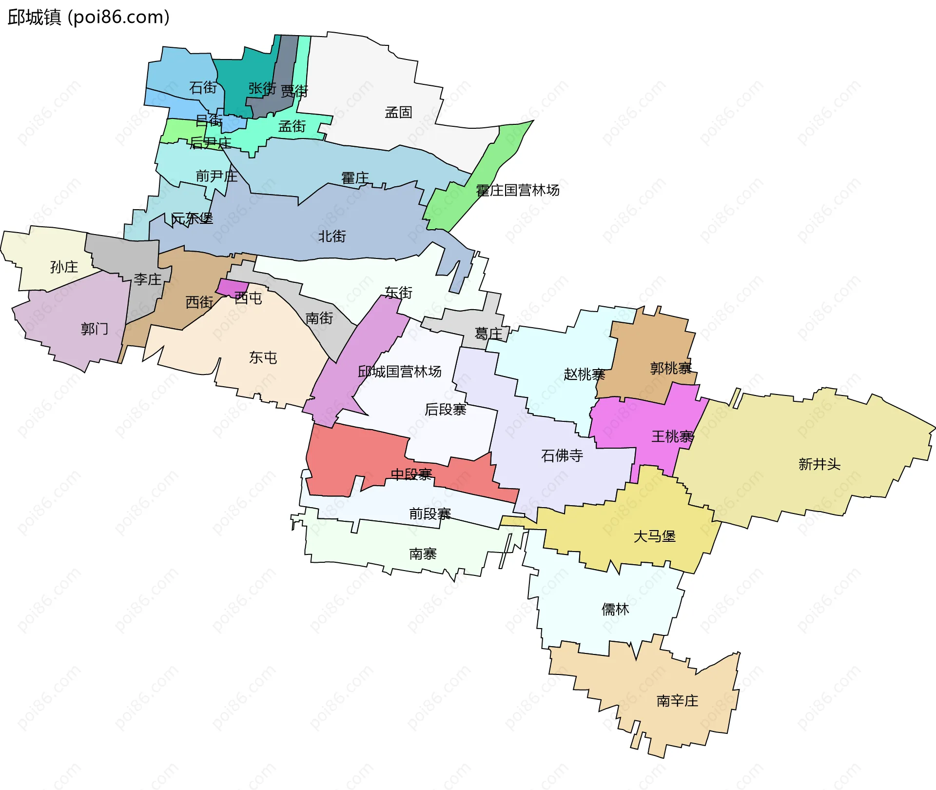 邱城镇边界地图(五级行政区划)