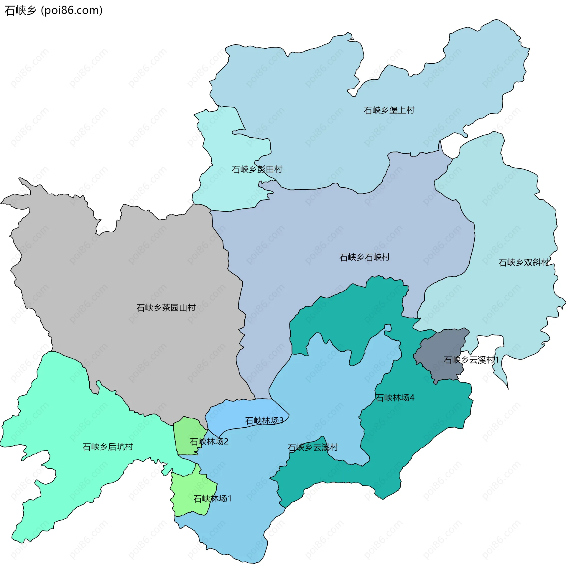 石峡乡边界地图(五级行政区划)