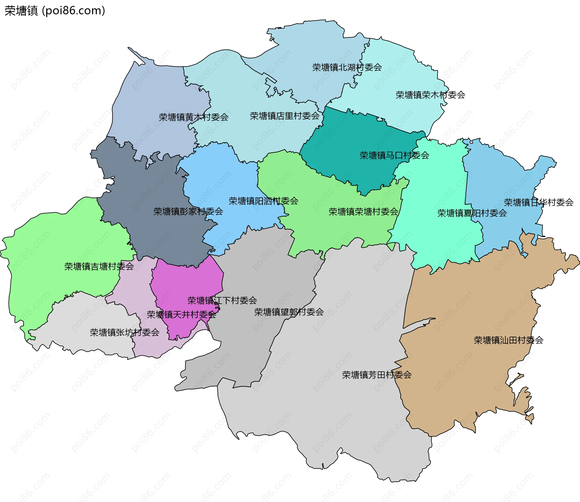 荣塘镇边界地图(五级行政区划)