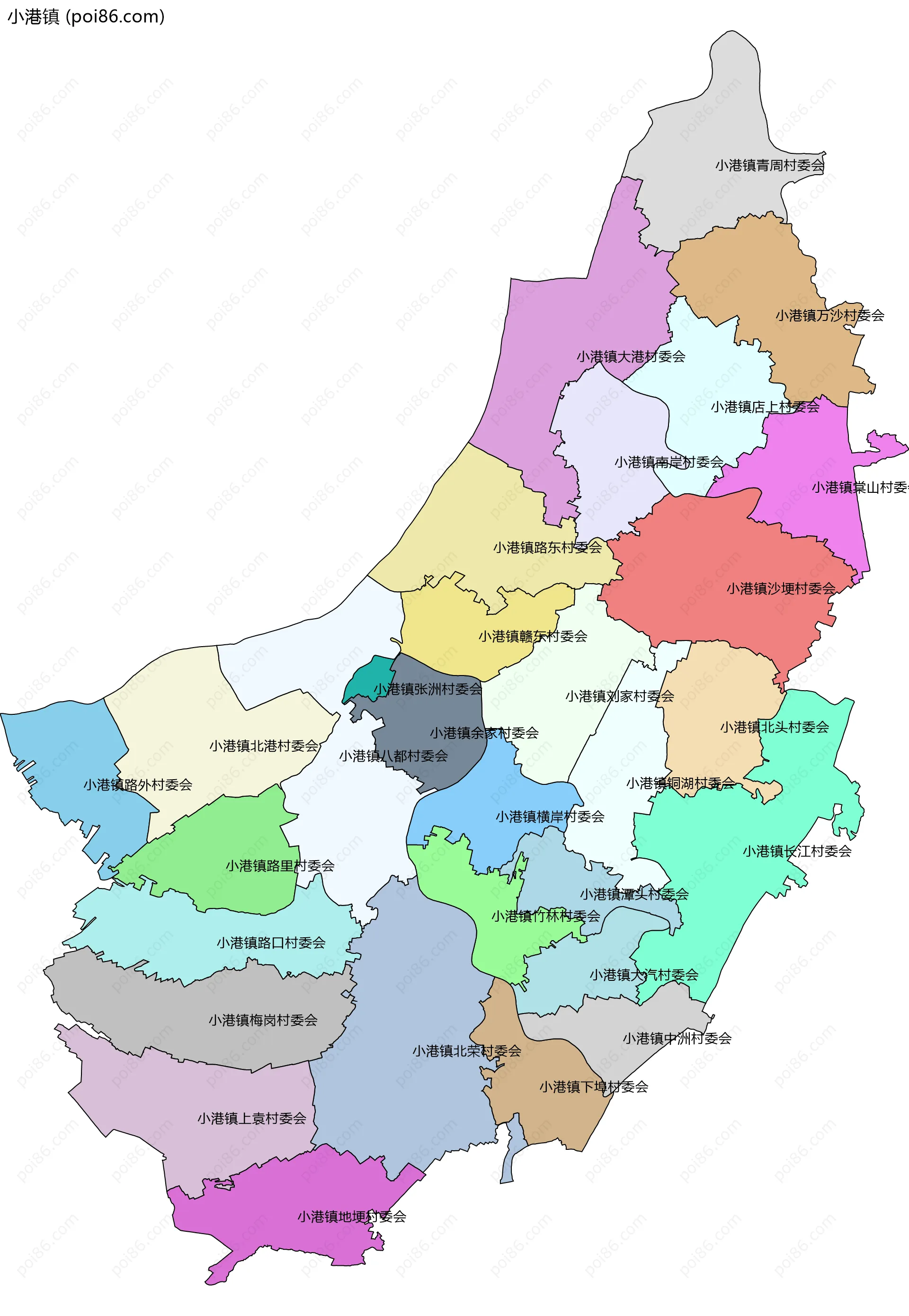 小港镇边界地图(五级行政区划)