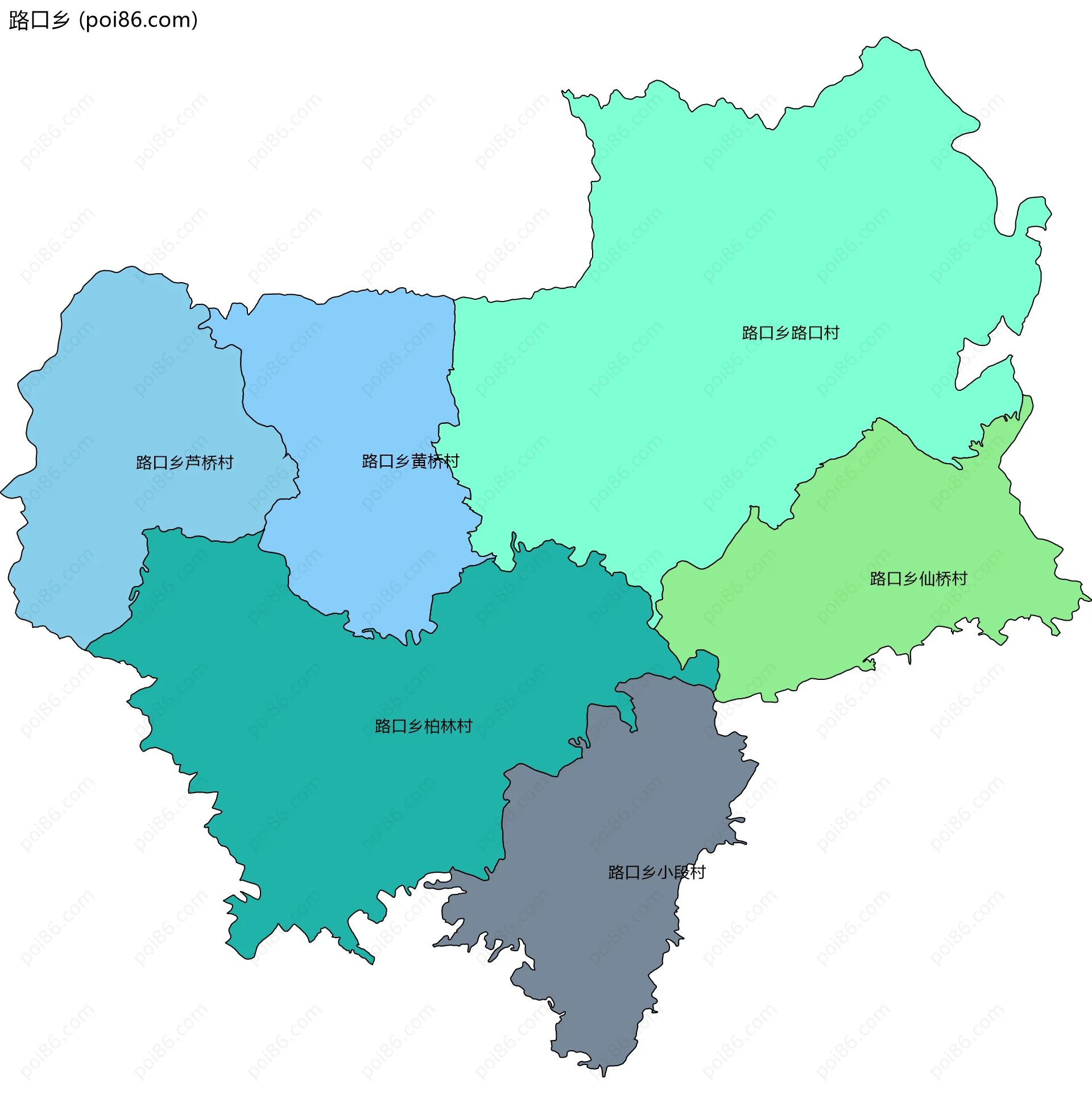 路口乡边界地图(五级行政区划)