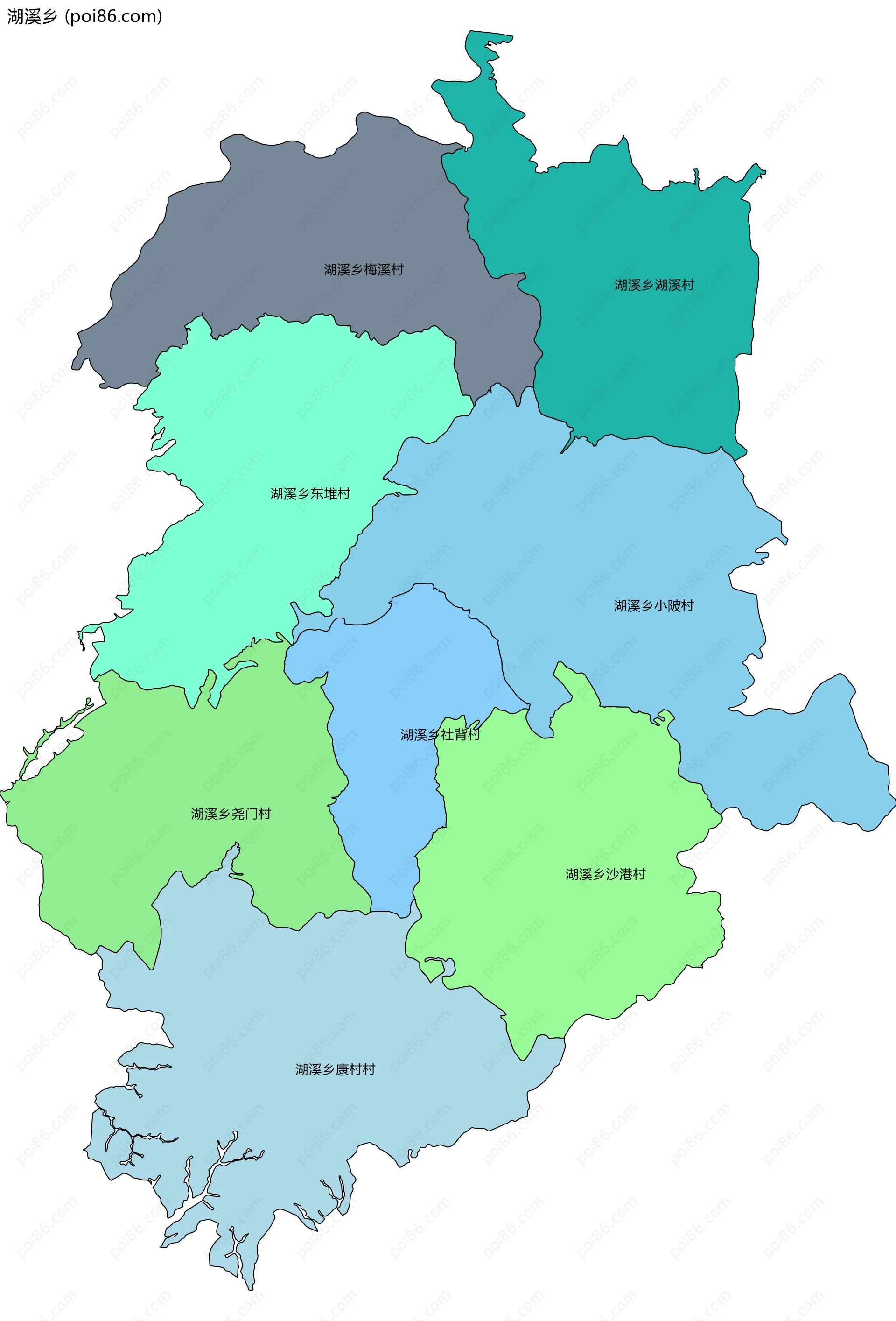 湖溪乡边界地图(五级行政区划)