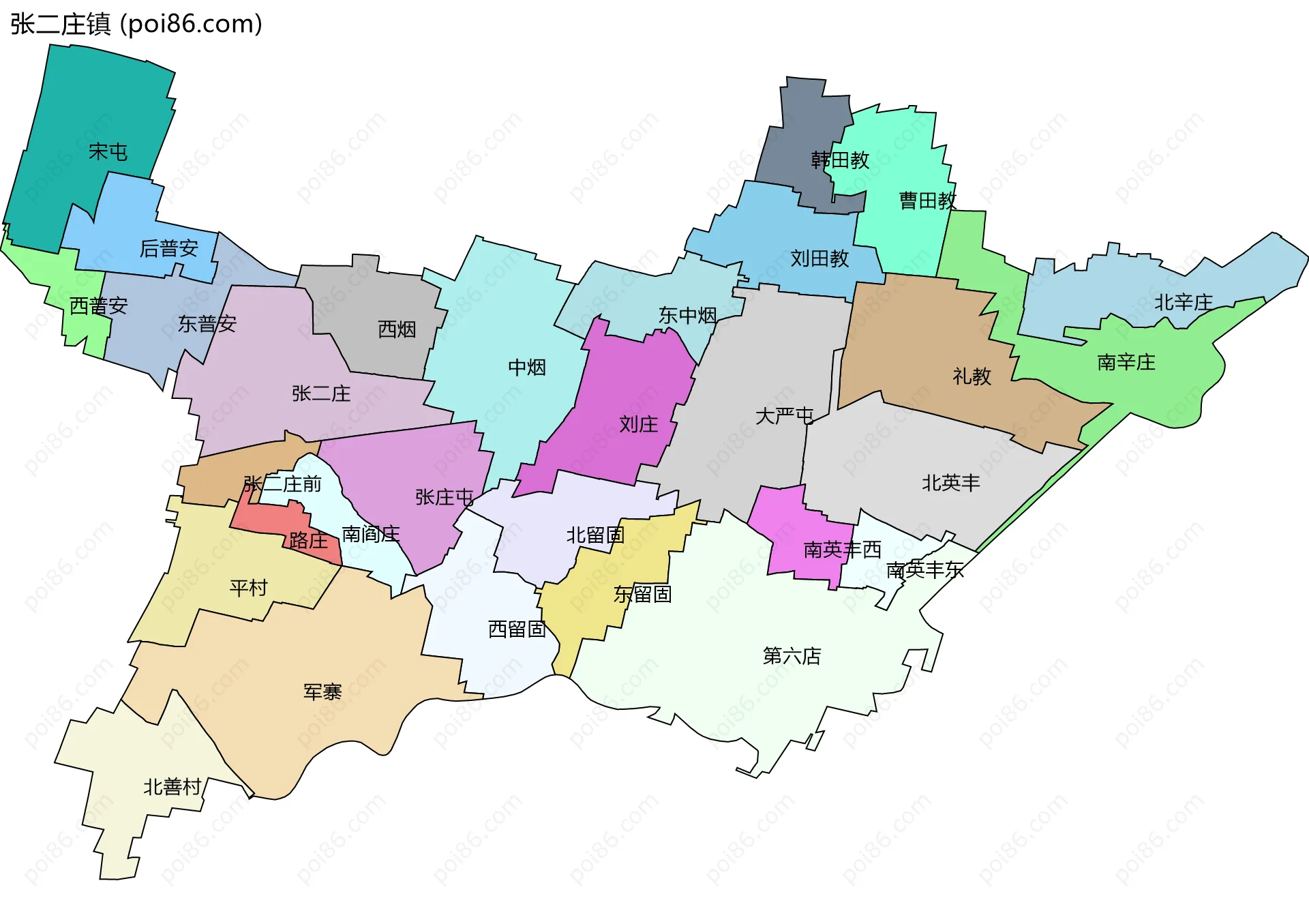 张二庄镇边界地图(五级行政区划)