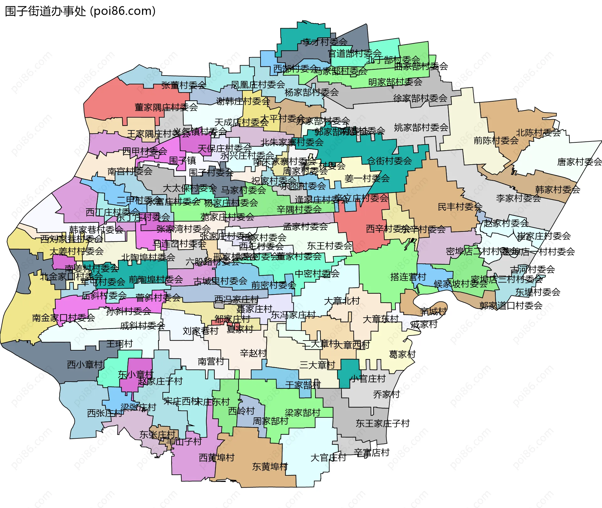 围子街道办事处边界地图(五级行政区划)