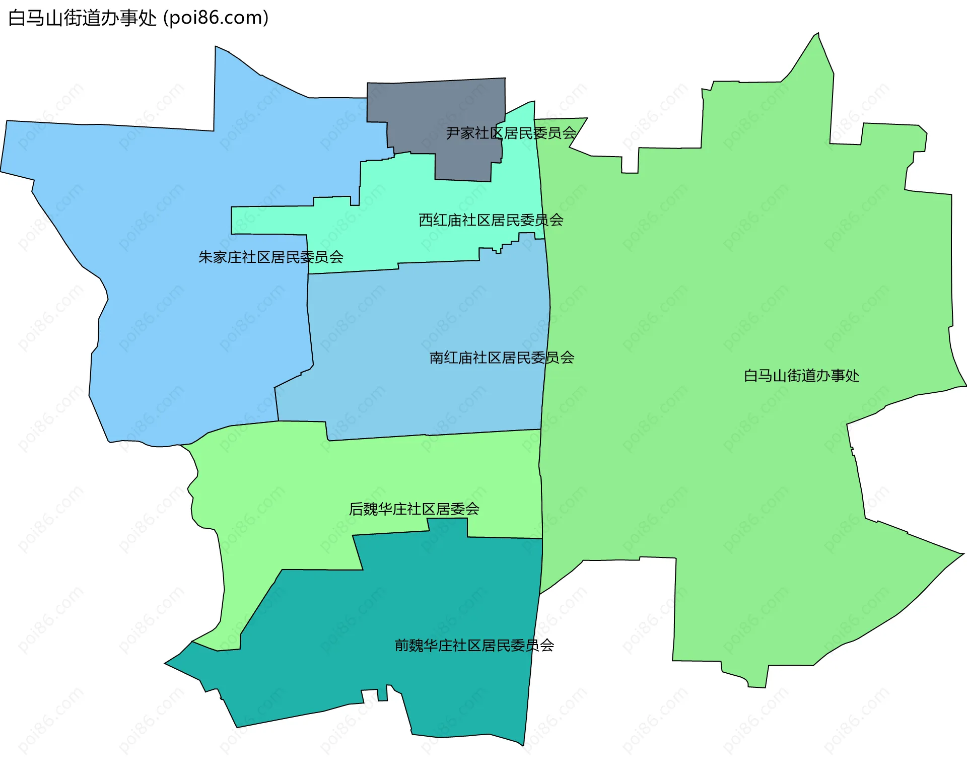白马山街道办事处边界地图(五级行政区划)