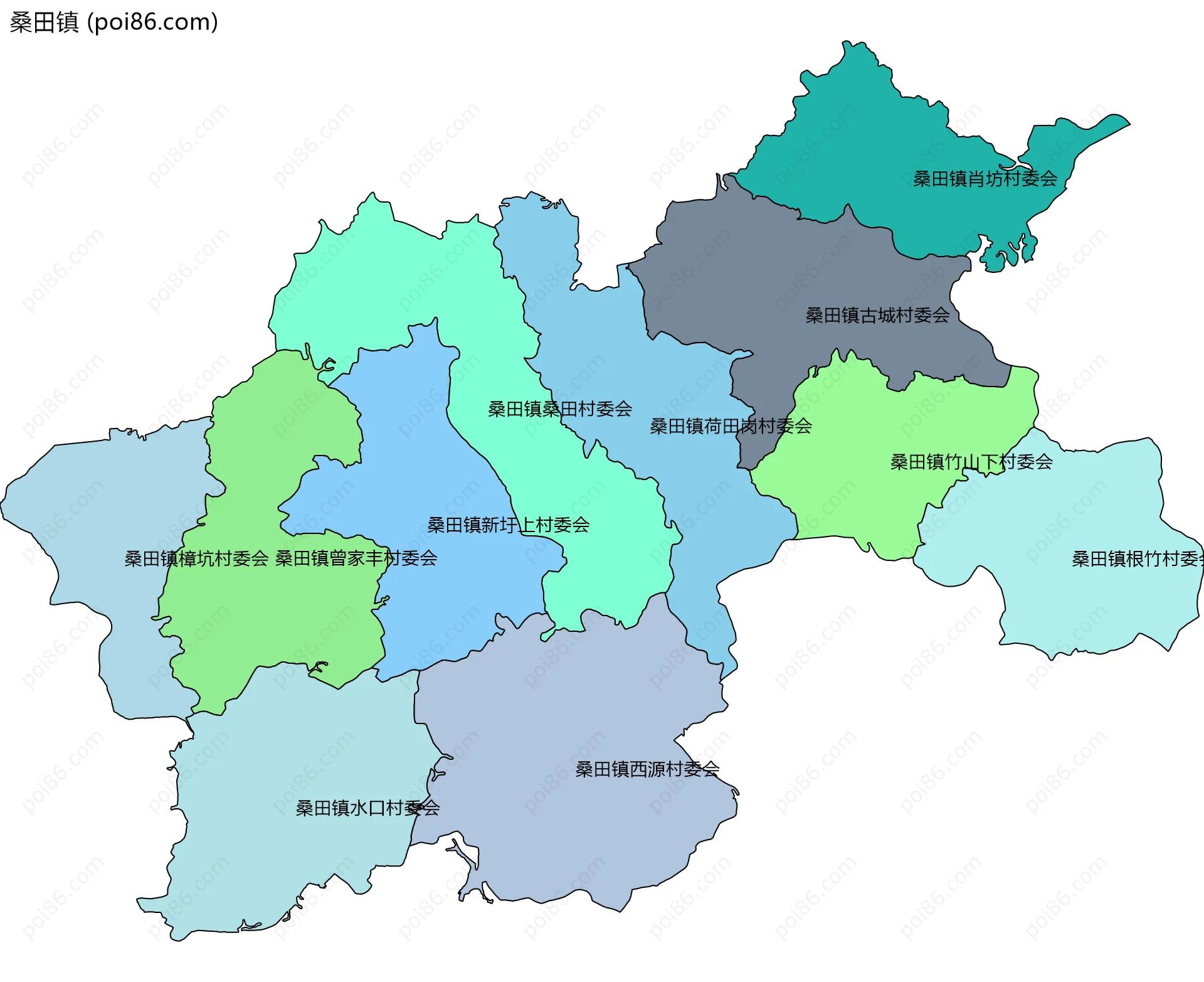 桑田镇边界地图(五级行政区划)