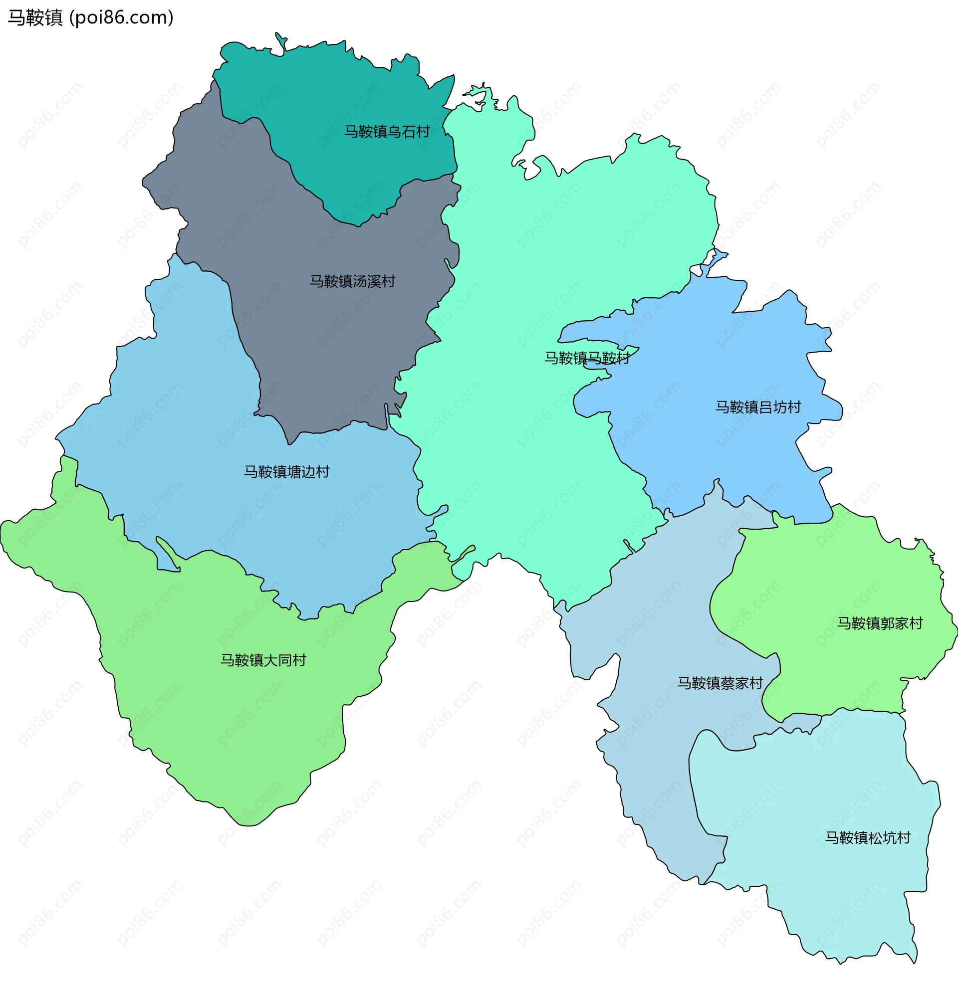 马鞍镇边界地图(五级行政区划)