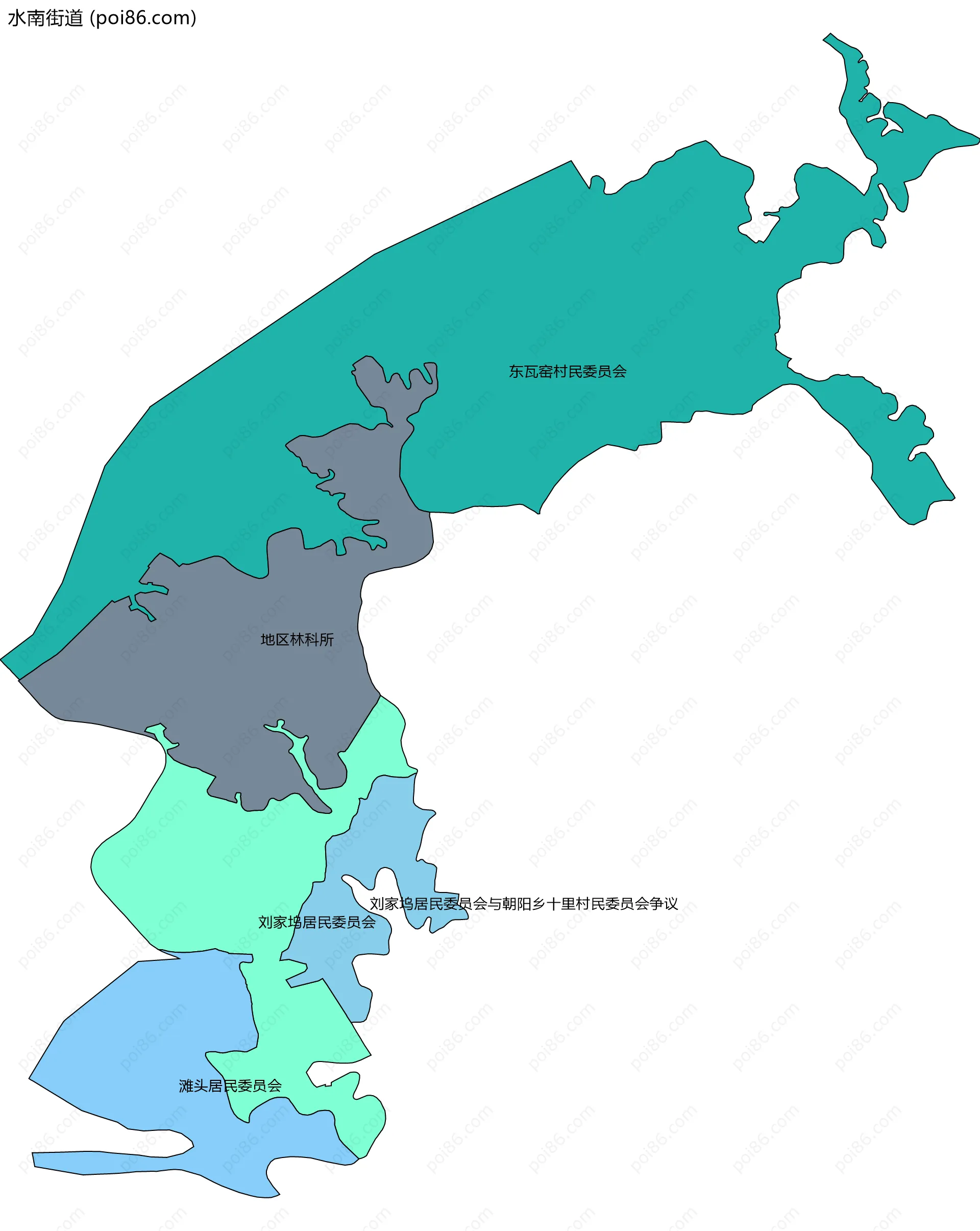 水南街道边界地图(五级行政区划)