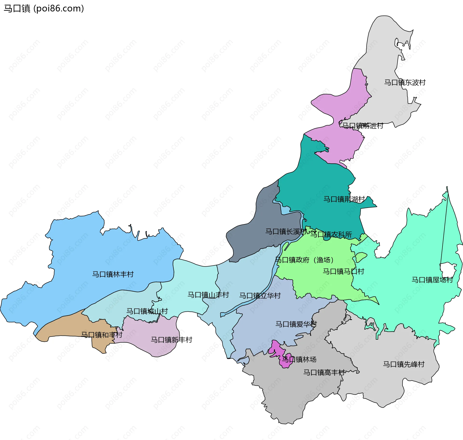 马口镇边界地图(五级行政区划)