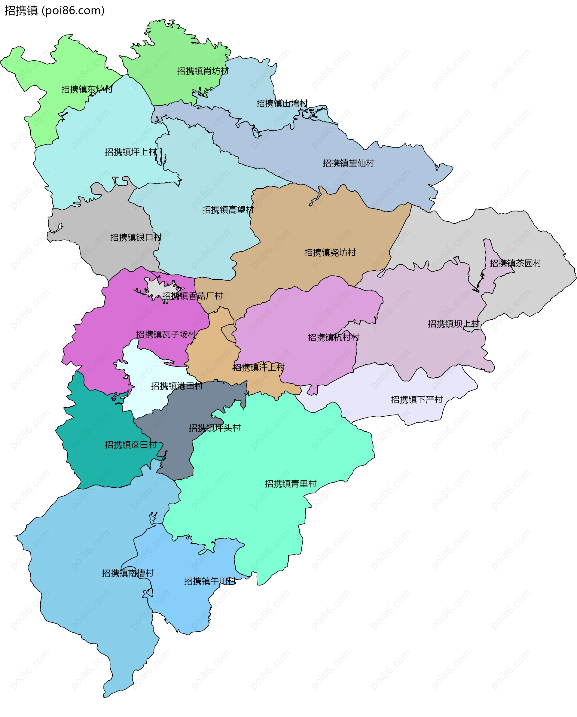 招携镇边界地图(五级行政区划)