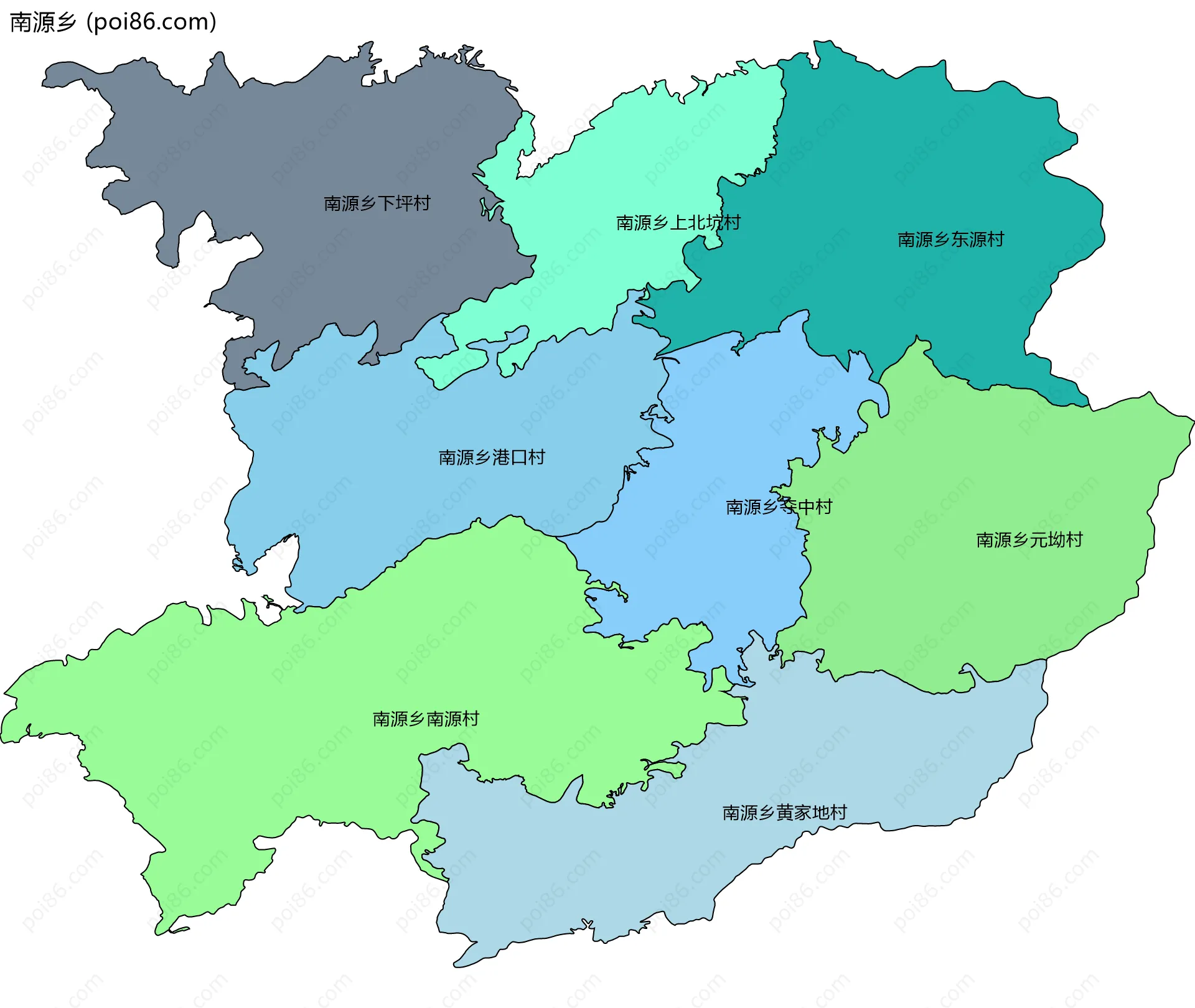 南源乡边界地图(五级行政区划)