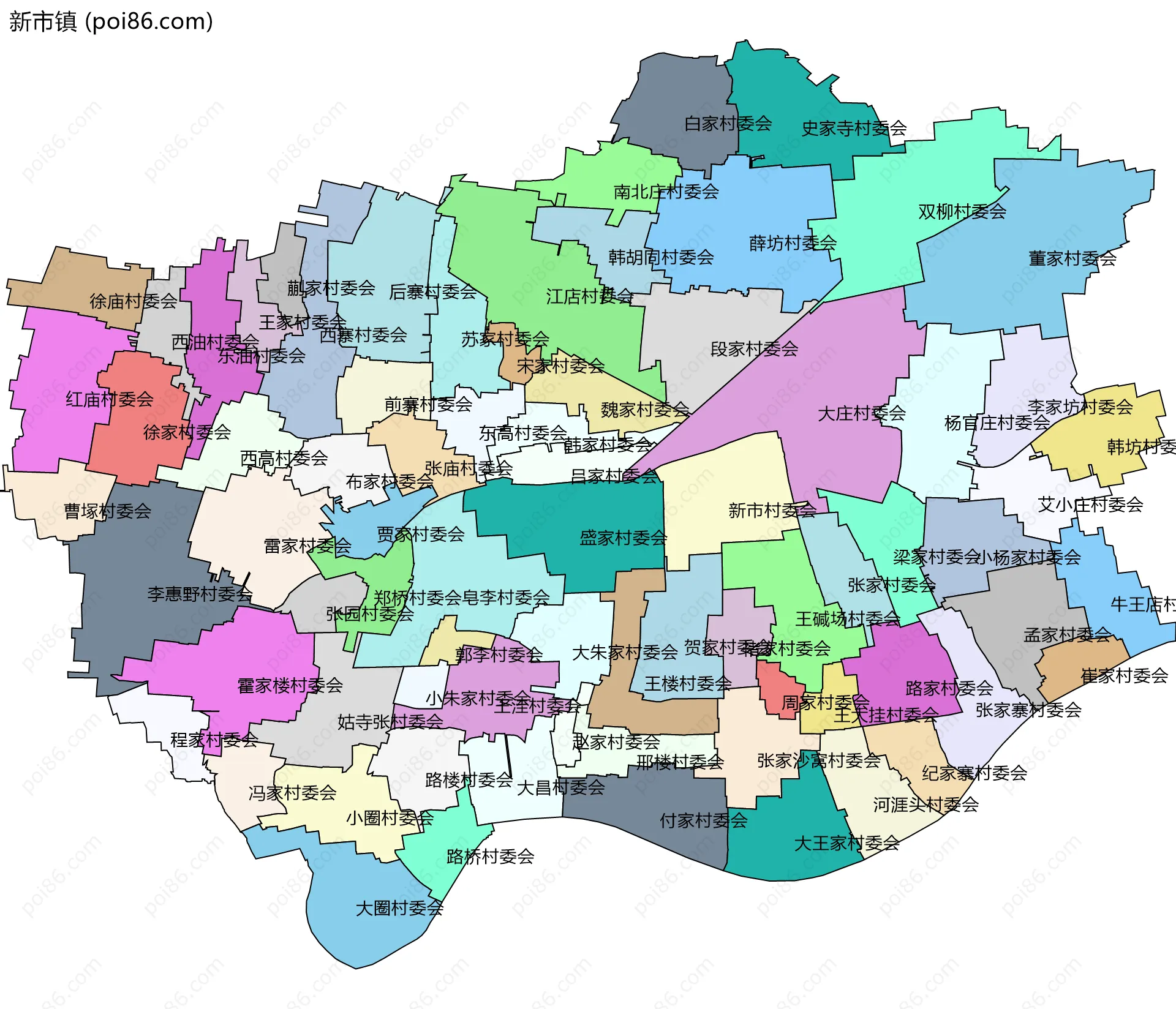 新市镇边界地图(五级行政区划)