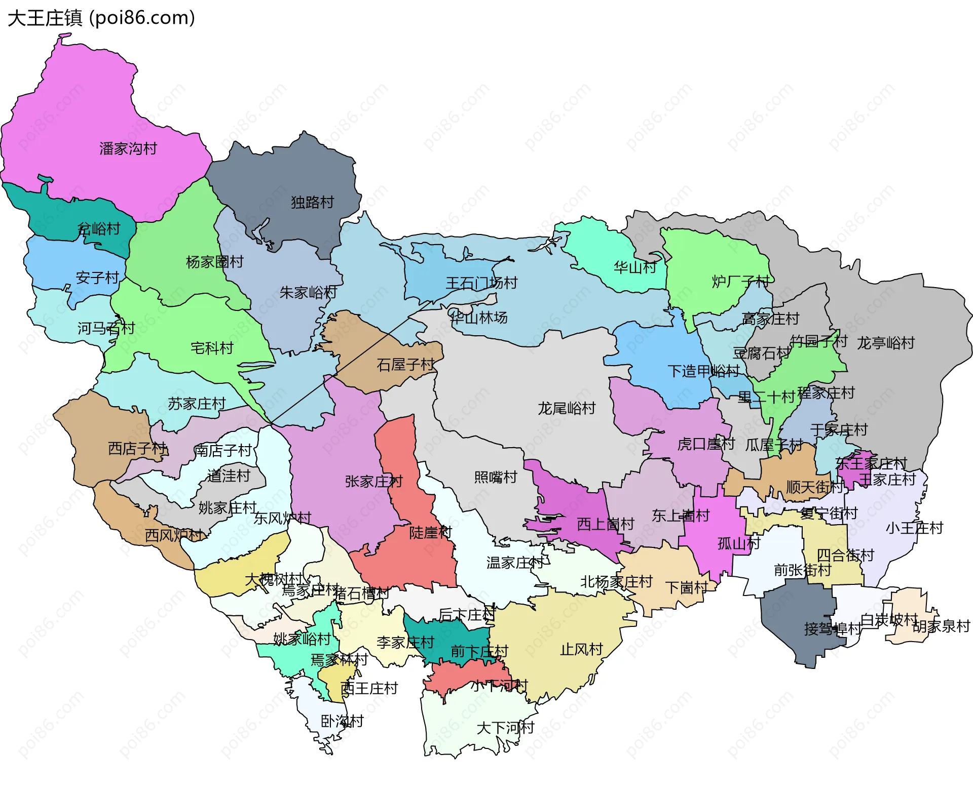 大王庄镇边界地图(五级行政区划)